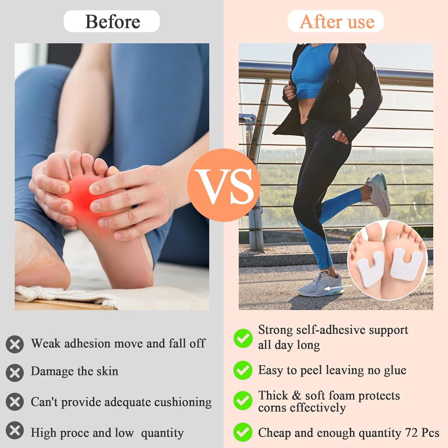 72 Pcs Callus Pads for Feet Soft Felt Callus Cushions for Bottom of Foot U Shape Metatarsal Pads Pain Relief Adhesive Coin Pads Keep Protecting Calluses from Rubbing on Shoes for Women Men Heel Pads