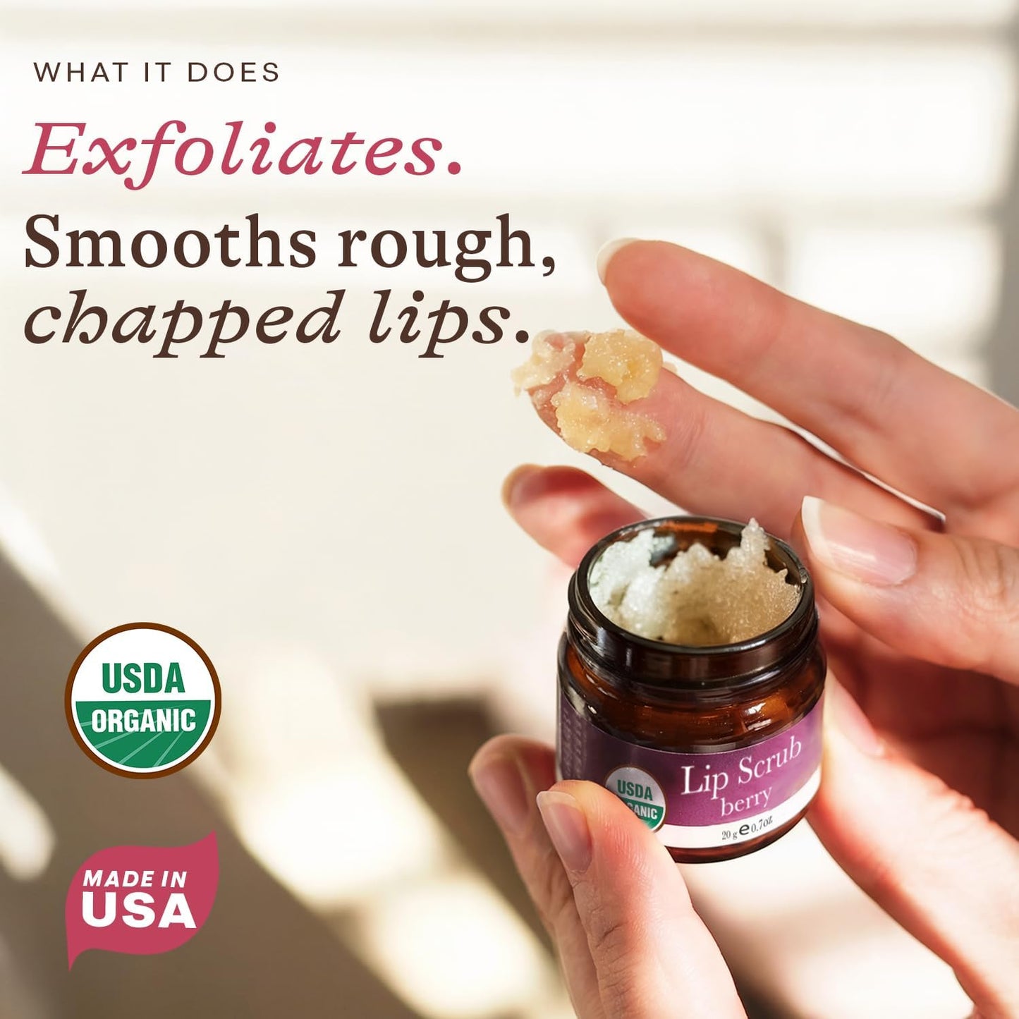 USDA Organic Lip Scrub Berry - USA Made with Natural Ingredients, Moisturizing Scrub Exfoliator for Dry Lips, Lip Sugar Scrubber Exfoliator for Smooth Lips, Small Beauty Gifts