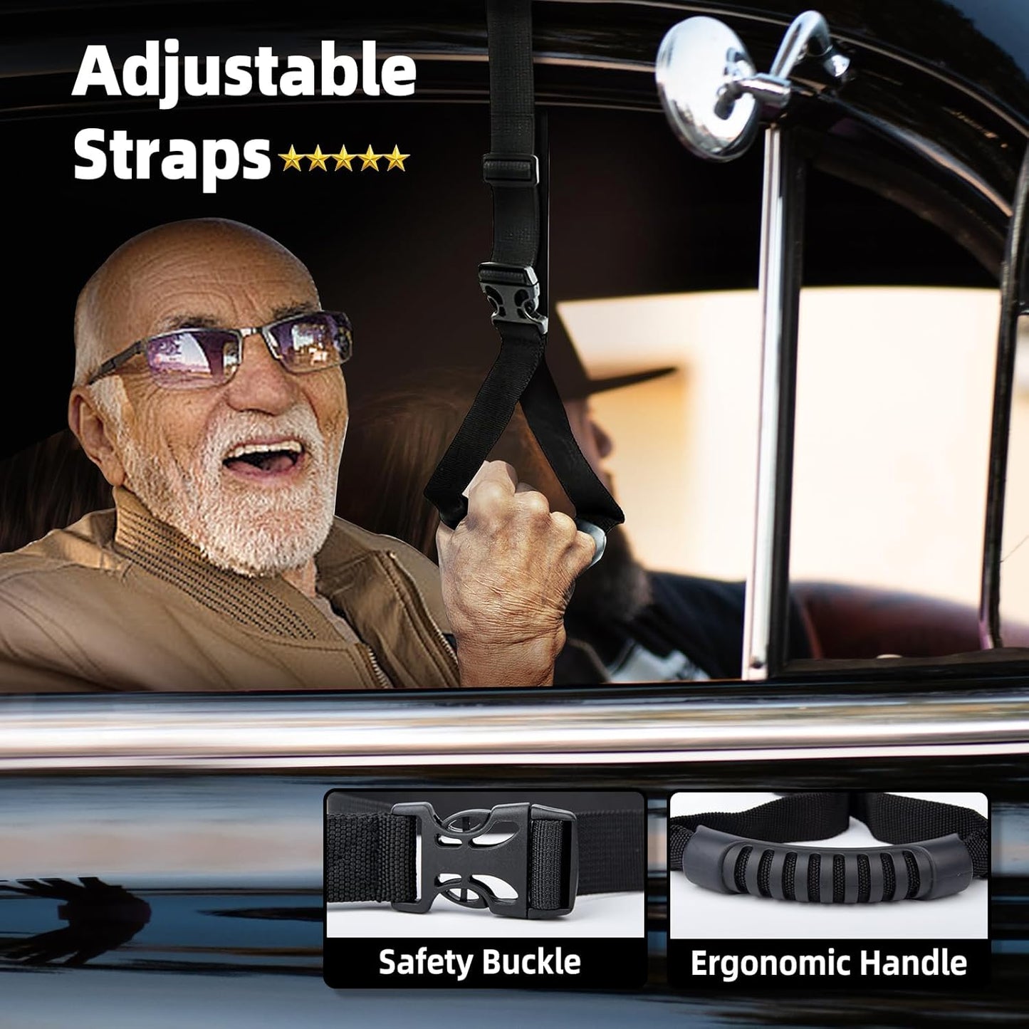 Car Door Handle for Elderly, Mobility Car Assist Transfer Support Handle and Adjustable Straps, Multifunction Automotive Grab Handles, Aids for Disabled and Elderly（Blue）