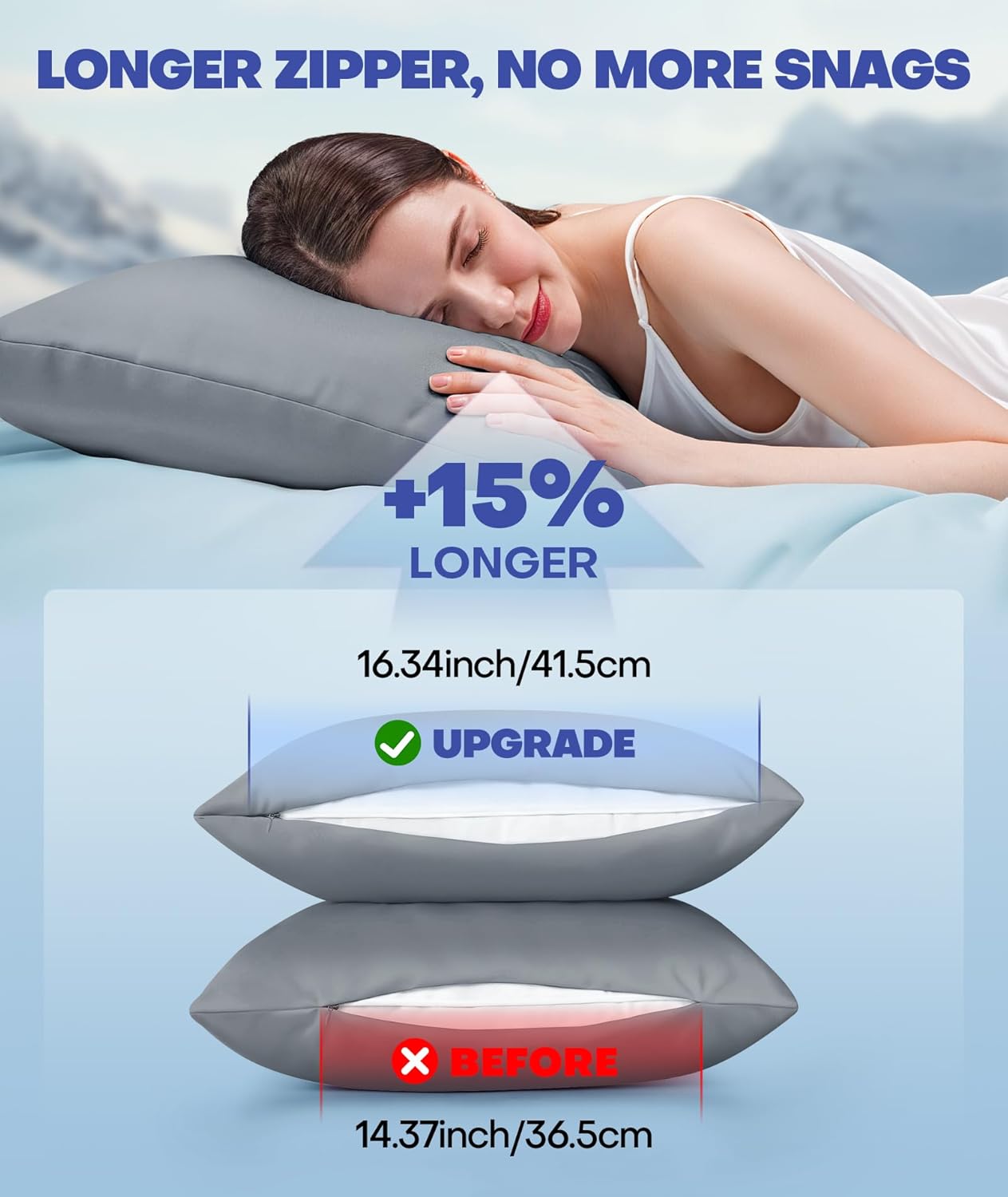 Ice Cooling Pillowcase for Hot Sleepers, Instantly Cool, Stay Cold All Night, Softer Than Silk Pillow Cases, Pillow Covers with Invisible Zipper, Gift for Men & Women - Standard, Light Gray (1 Pack)