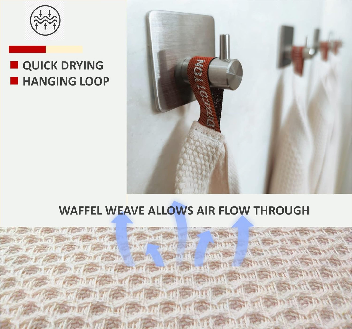 Kitchen Hand Towels 100% Cotton Waffle Weave Dish Towel for Cleaning Drying - Extra Absorbent and Soft - 13 x 28 inch (Beige+Dark Grey+Brown-6 Pack)