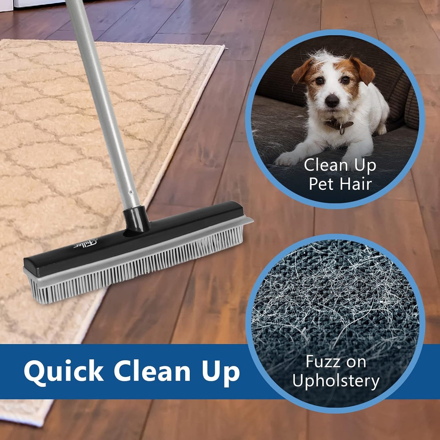 Fuller Brush Rubber Broom – for Carpets Floors Stairs Upholstery – Electrostatic Action Removes Pet Hair Lint Fuzz Dirt Particles – Built-in Squeegee Tackles Wet Messes (Broom Head)
