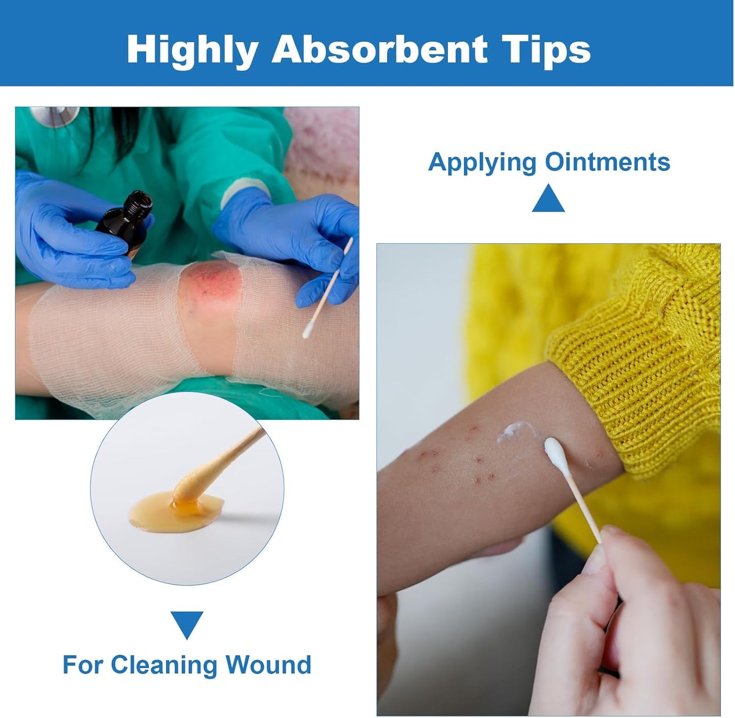 JMU Sterile Cotton Tipped Applicators, 2000 Sterile Cotton Swabs Wood Shaft Medical (10 Box, 3 Inch)