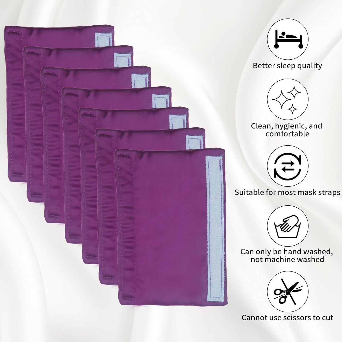 6 Pack Satin Strap Covers Breathable Strap Cushions Work for Most Headgear Straps Can Reduce The Tracks On The Face Made of Soft Fabric Face Pads (Purple)