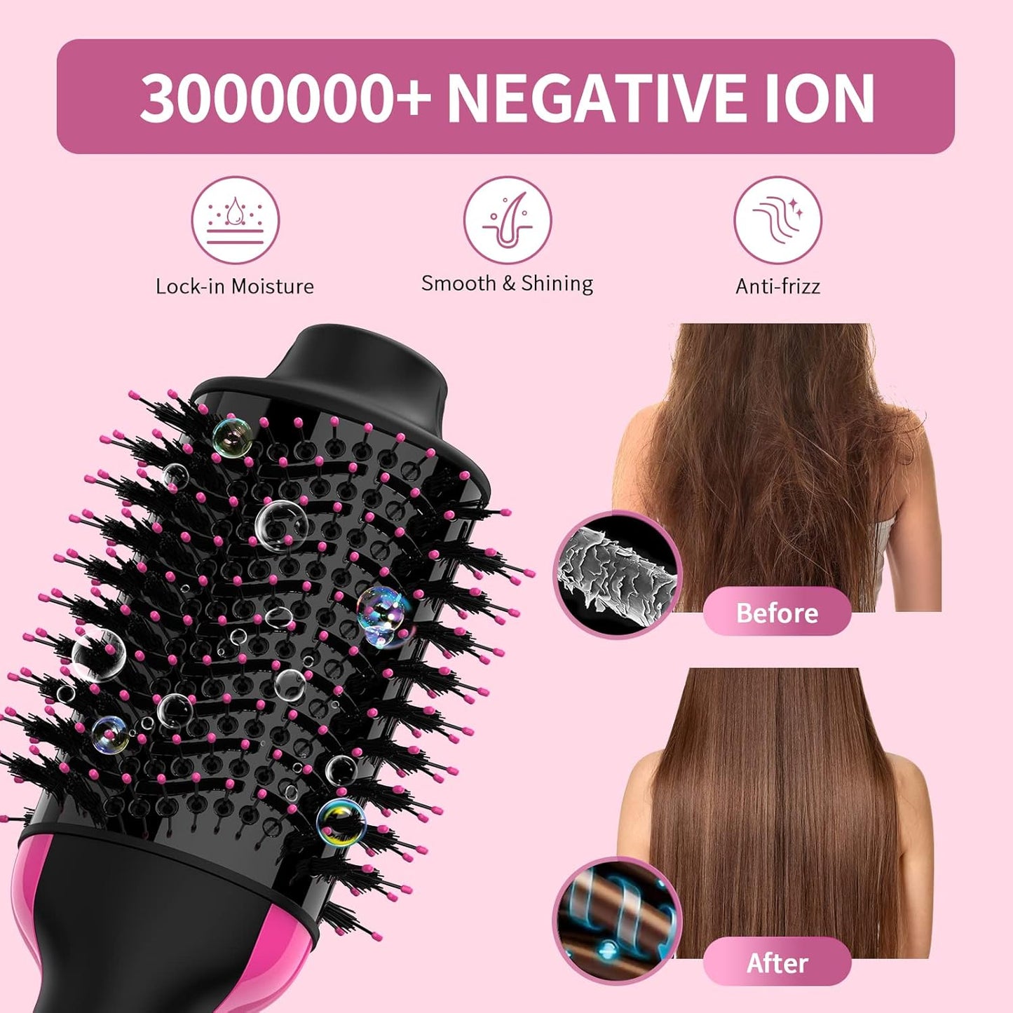Hair Dryer Brush Blow Dryer in One, Upgraded 4 in 1 Hair Dryer and Styler Volumizer with Negative Ion Anti-frizz Ceramic Titanium Barrel Hot Air Hair Straightener Brush