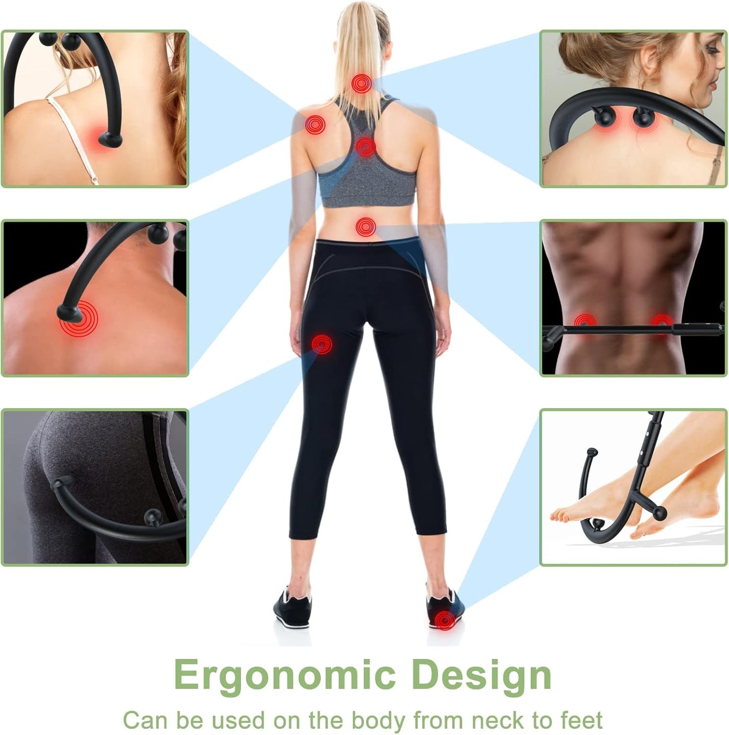 Massage Cane Trigger Point Massager for Neck Back Self Massager Detachable Manual Shoulder Massager for Pain Relief Deep Tissue Pressure Point Massage Tool Muscle Hook Muscle Knot Remover