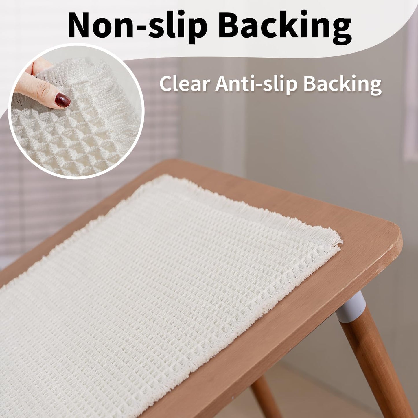 White Long Bathroom Rugs, Waffle Runner Bath Mat Non Slip Washable, Super Absorbent & Quick Dry, Boho Bath Mat Farmhouse Bathroom Decor, 24'' x 72'', White