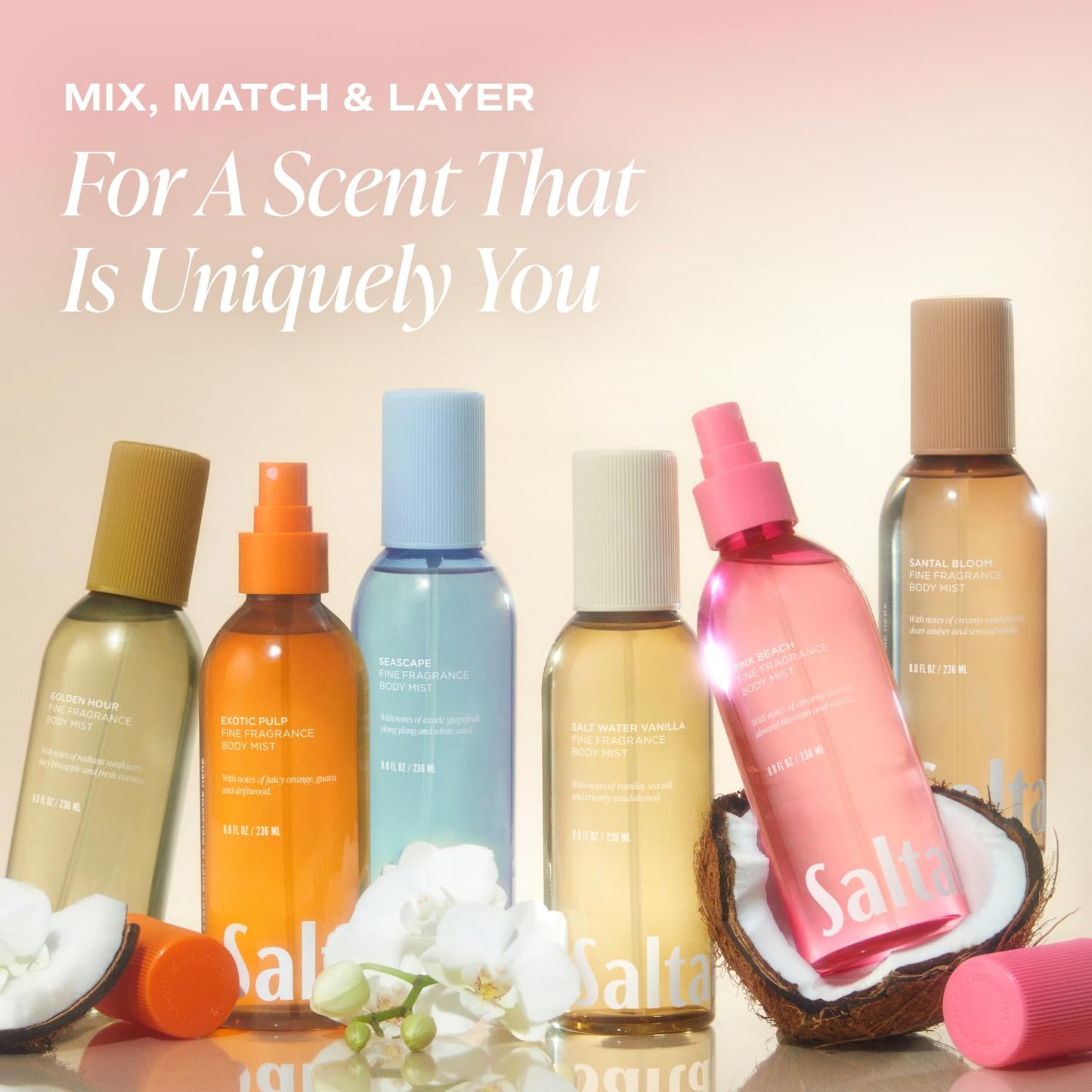 Saltair Body Mist 2 Pack - Fine Fragrance, Lightweight Body Spray Mist with Santal Bloom Scent. Long Lasting Perfume Mist. 2x 8oz Bottles