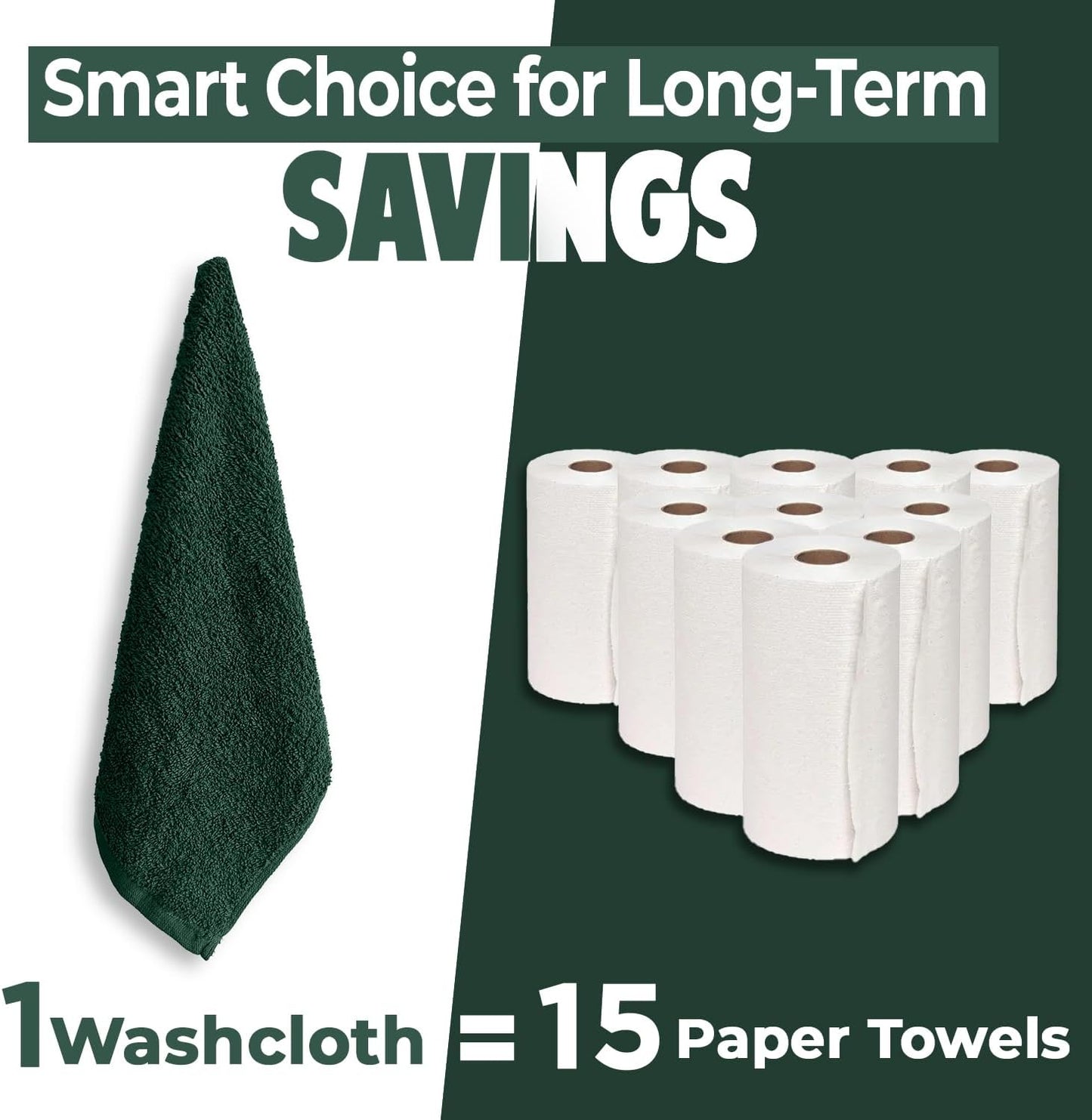 DAN RIVER 100% Cotton Wash Cloths 12 Pack [12x12] Soft & Absorbent Bath washcloths, Gym, Hotels & Spa Perfect for Everyday Use Fingertip Towels, Hunter Green