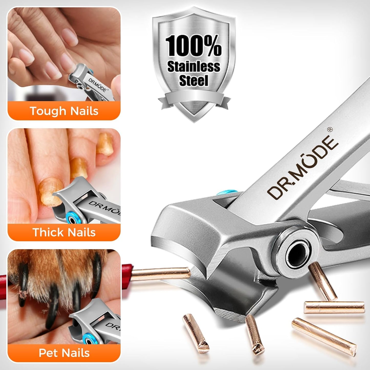 Toenail Clippers for Thick Nails for Seniors, Angled Head Large Toe Nail Clippers for Men with Catcher, Heavy Duty Wide Opening Fingernail Clippers Ultra Sharp Nail Cutter Trimmer- Silver