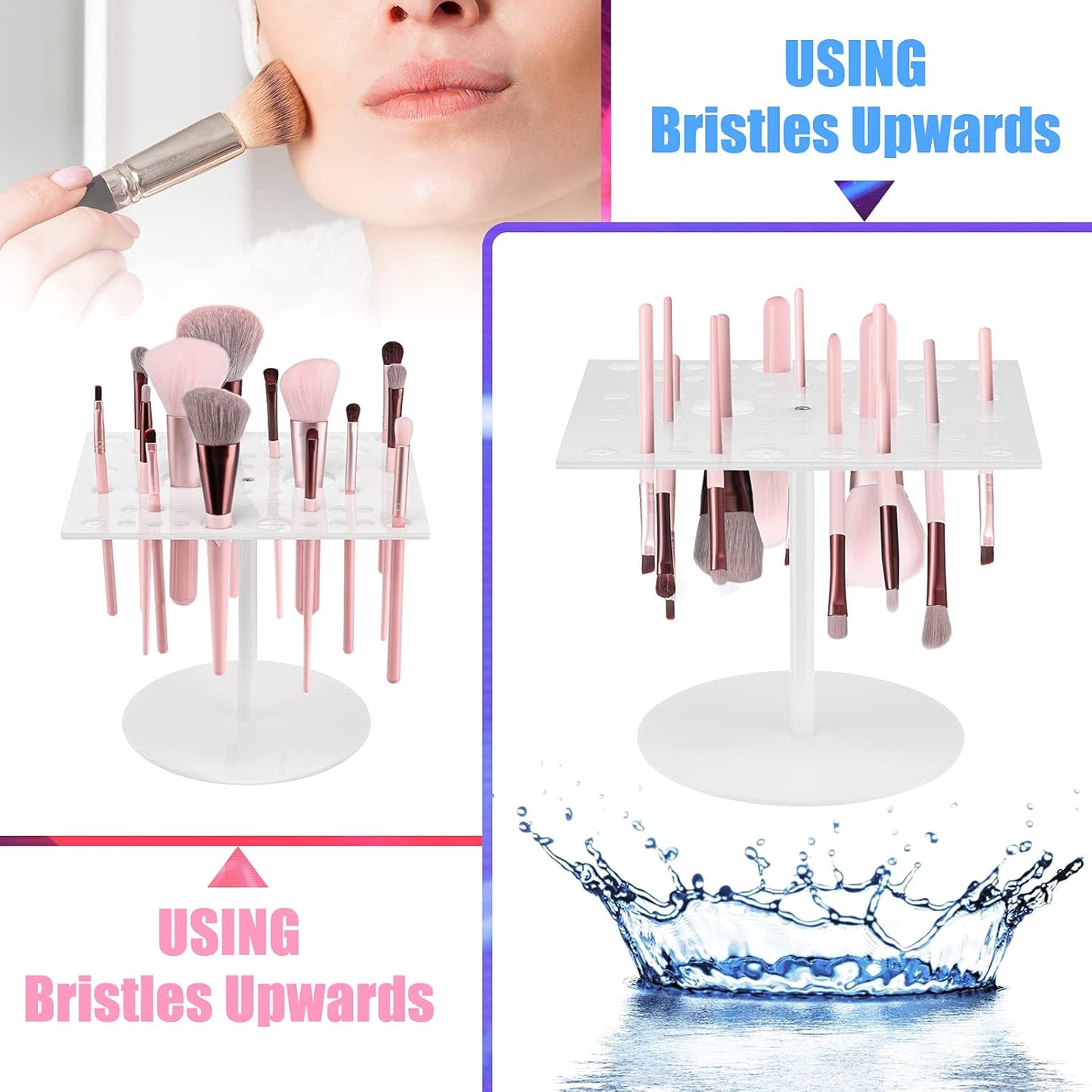 Jetec 54 Holes Acrylic Brush Holder Makeup Brush Drying Rack Collapsible Holder Stand for Acrylic Nail Lover(White)
