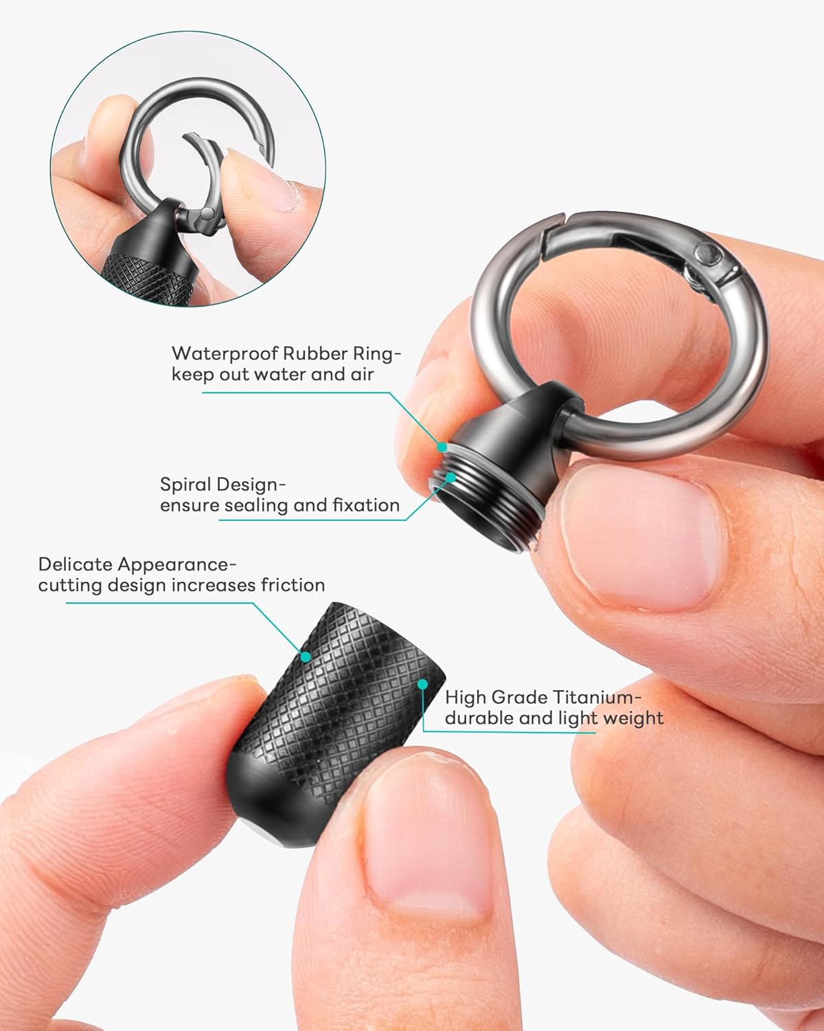 TISUR Small Pill Keychain Container, Mini Portable Titanium Keychain Pill Holder, Pocket Travel Bottle Metal Purse Box Case Black (Tiny Black-0.39inch)