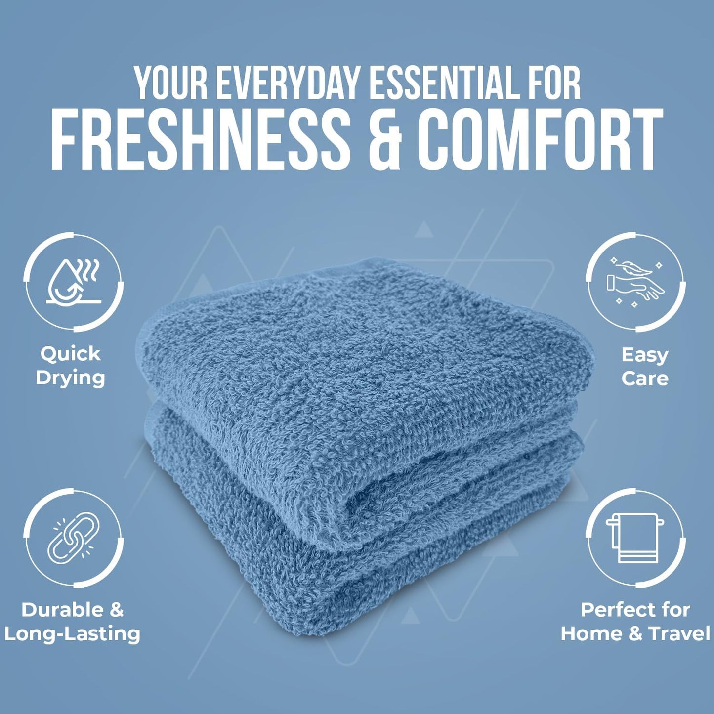 DAN RIVER 100% Cotton Wash Cloths 12 Pack [12x12] Soft & Absorbent wash Cloths for Your face, Gym, Hotels & Spa Perfect for Everyday Use Fingertip Towels, Medium Blue