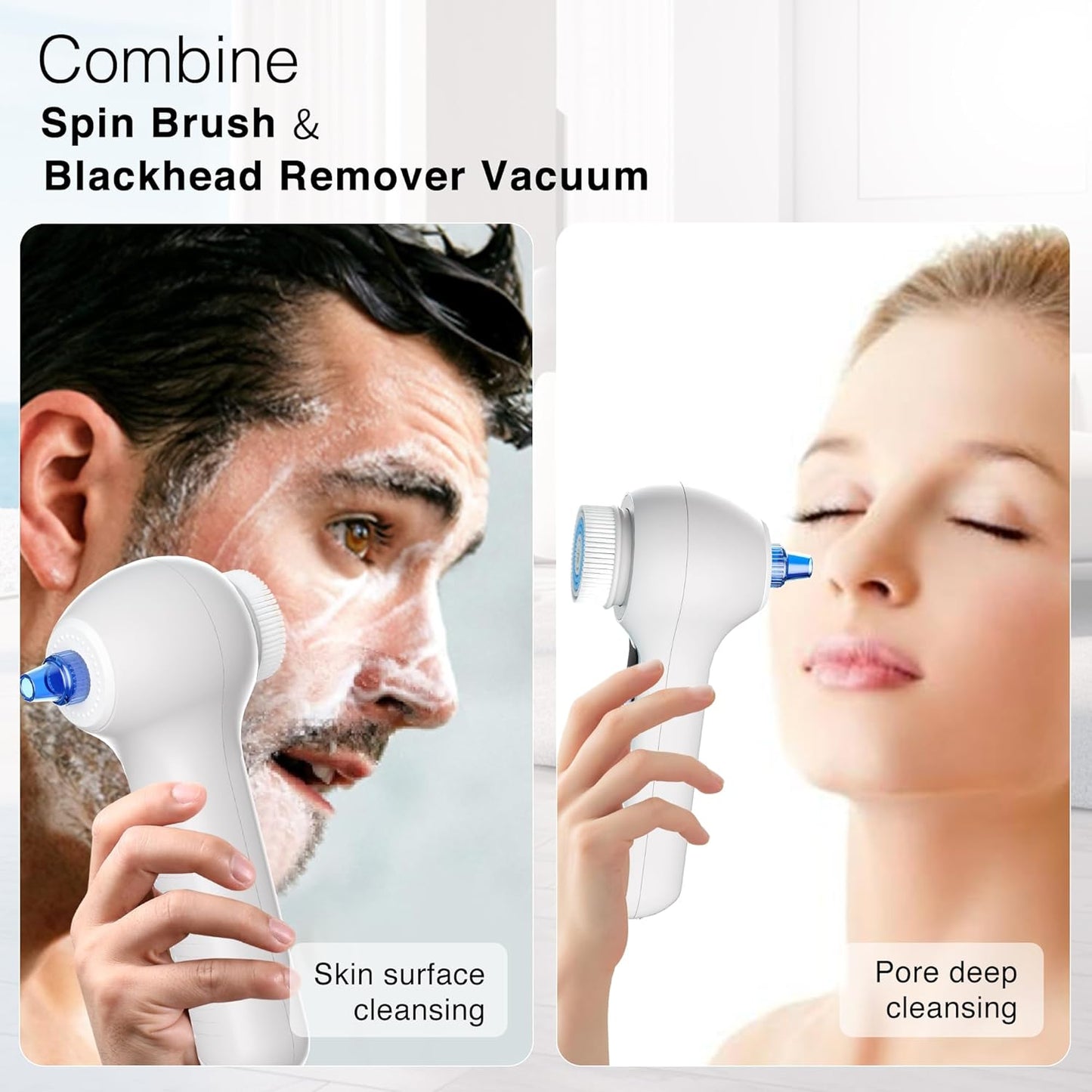 Face Scrubber Exfoliator with LCD Screen,Rechargeable Facial Cleansing Brush IPX7 Waterproof 3 in 1 Blackhead Remover Vacuum for Exfoliating,Massaging and Deep Pore Cleansing