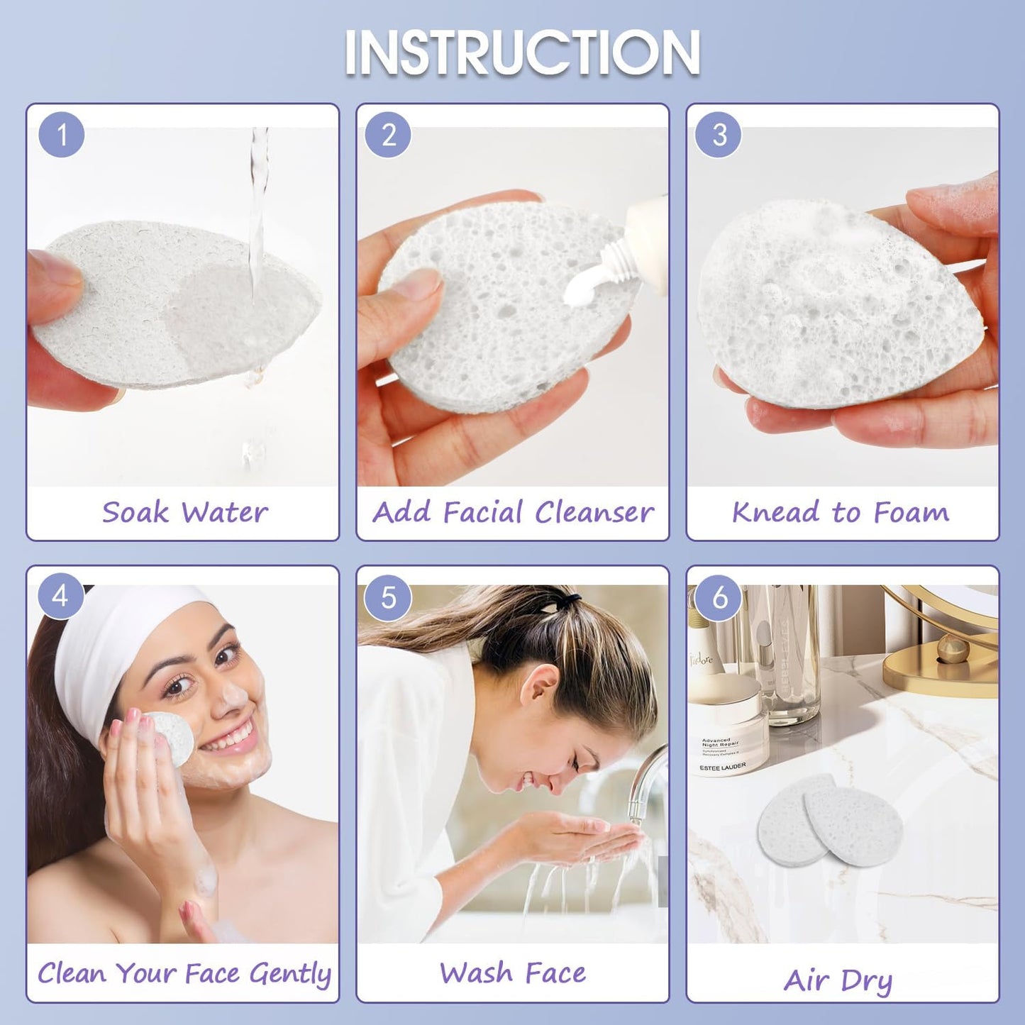 ORIGHTY 96 Count Facial Sponges for Cleansing, 100% Natural Cellulose Facial Sponges for Washing face, Compressed Cosmetic Spa Face Sponge for Exfoliating Mask, Makeup Removal, White