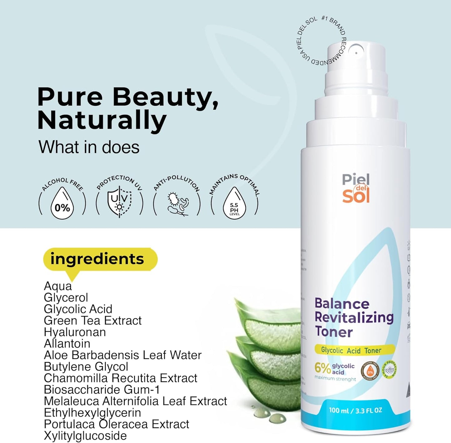 Alcohol-Free Facial Toner for Exfoliation, Intensive Hydration with Natural Antioxidants for Skin Regeneration, Ideal for All Skin Types, and Soothing & Revitalizing Face Toner 100ml.