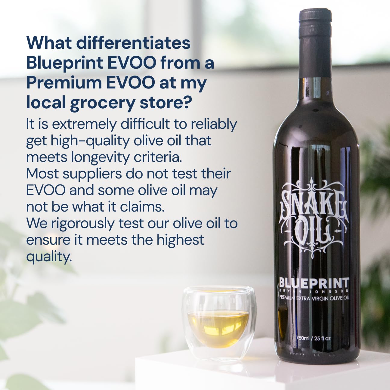 Blueprint by Bryan Johnson Olive Oil – Snake Oil- High Polyphenol Extra Virgin Olive Oil (400+ mg/kg) – Cold Pressed, Early Harvest, First Cold Press EVOO – Keto, Paleo, Non-GMO – 750ml Glass Bottle
