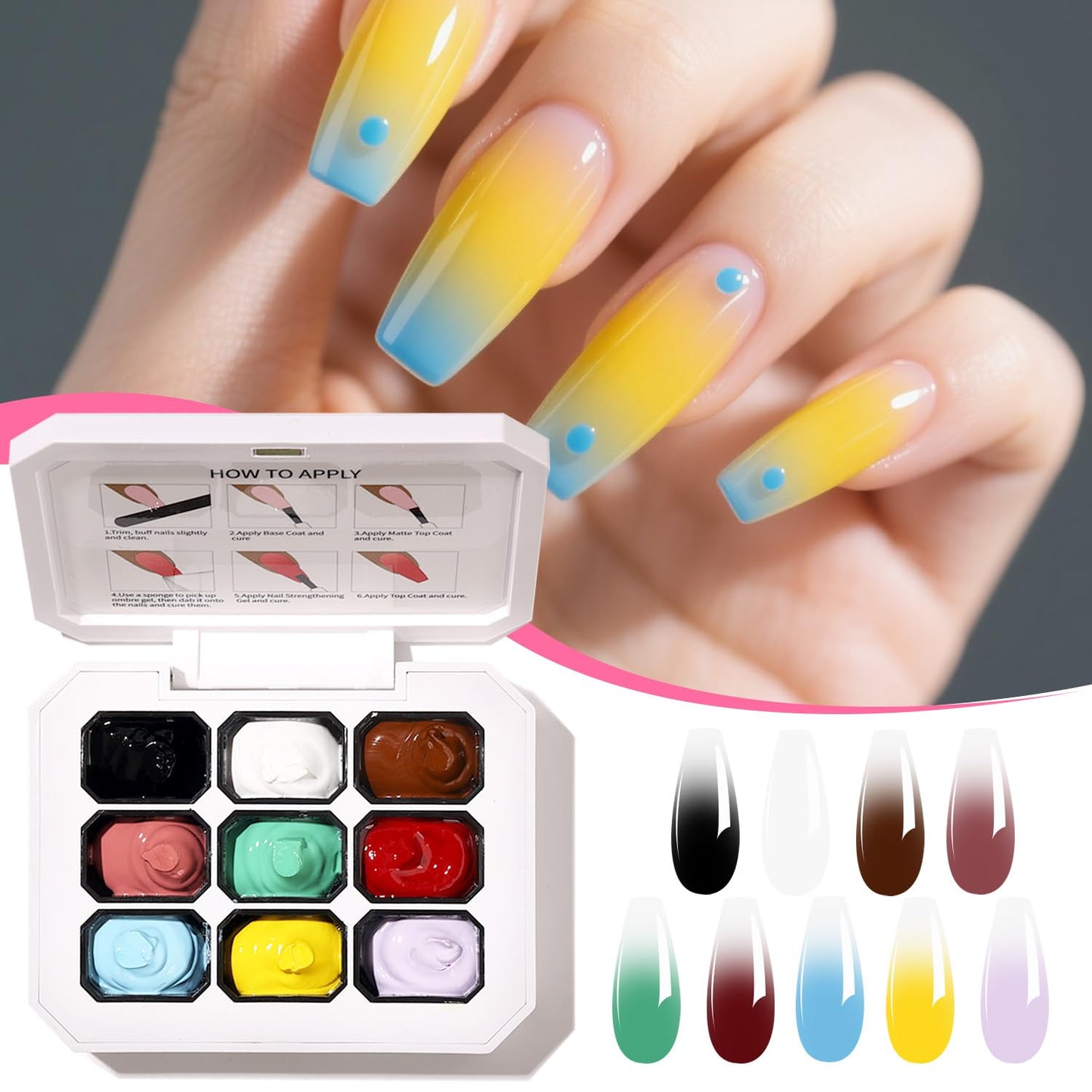 9 Colors Set Ombre Gel Nail Polish,Ombre Paint Nail Gel for Nails with 100Pcs Nail Sponges for 3D Nail Art in Salon or Home Use(omber-07)
