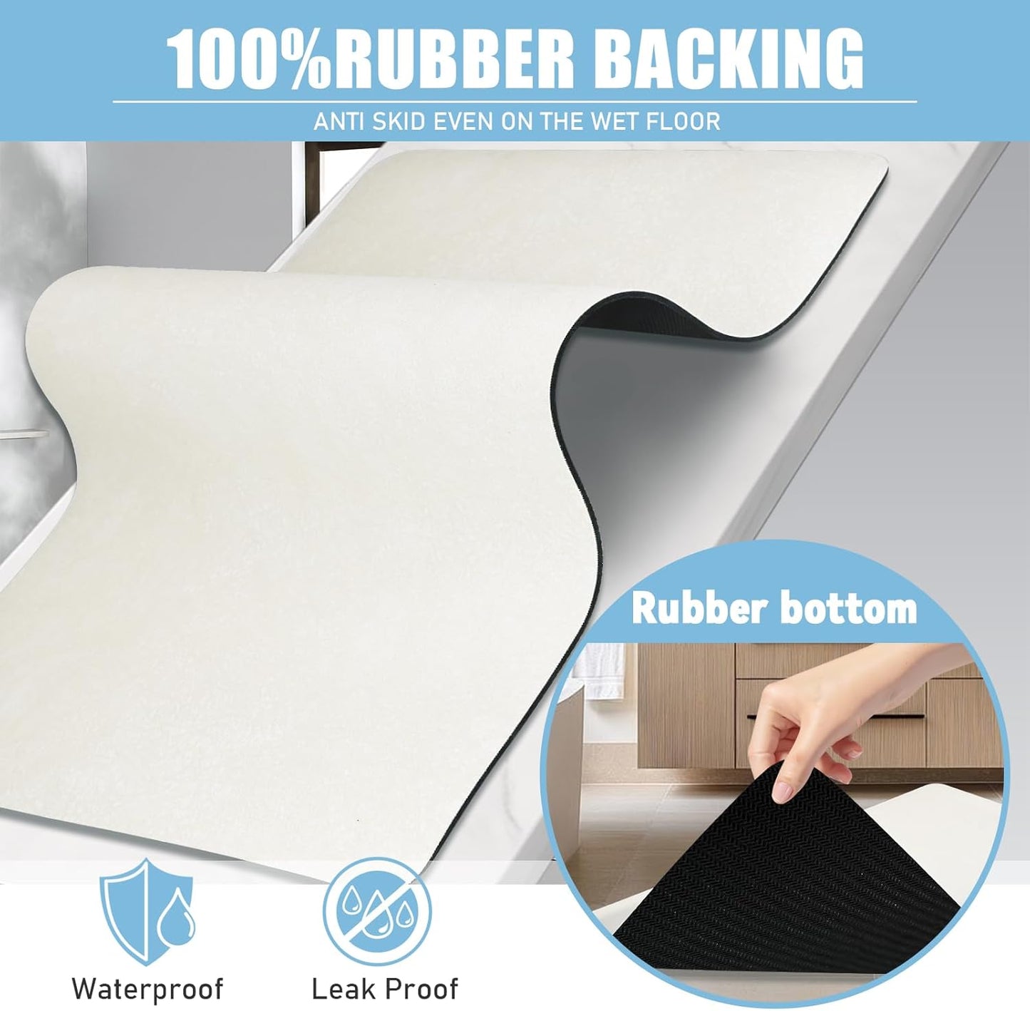 Diatomaceous Earth Bath mat Bathroom Rugs Super Absorbent Quick Dry Non Slip Bath Mat Thin Bathroom Floor Mats Fit Under Door-Shower Rug for in Front of Bathtub Shower, Beige, 19.6"x31.5"