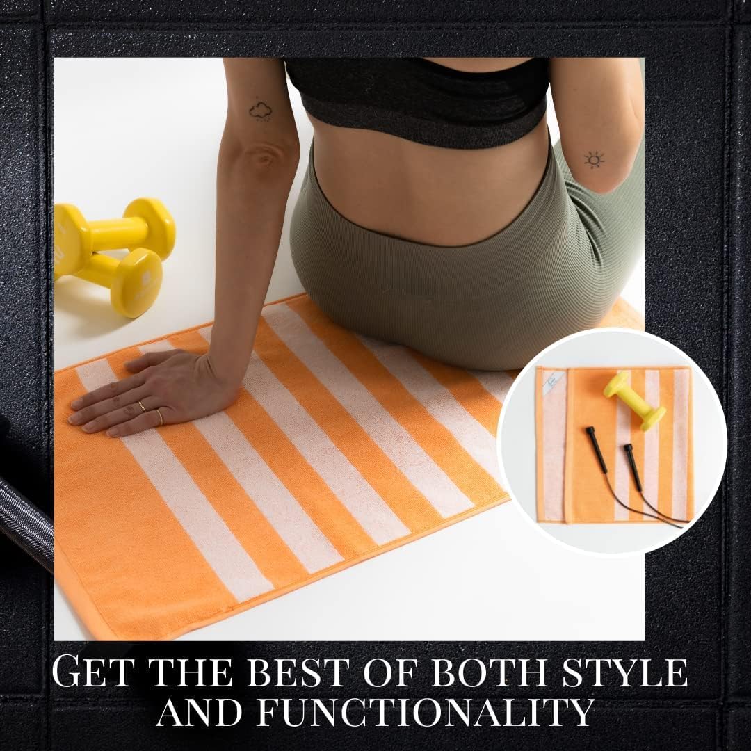Luzia Striped Workout Towel for Sweat (Pack of 2) - Premium Quality 100% Turkish Cotton - Lightweight and Super Absorbent for Exercise, Sports, Workout, Fitness, Gym, Yoga, Running (Orange)