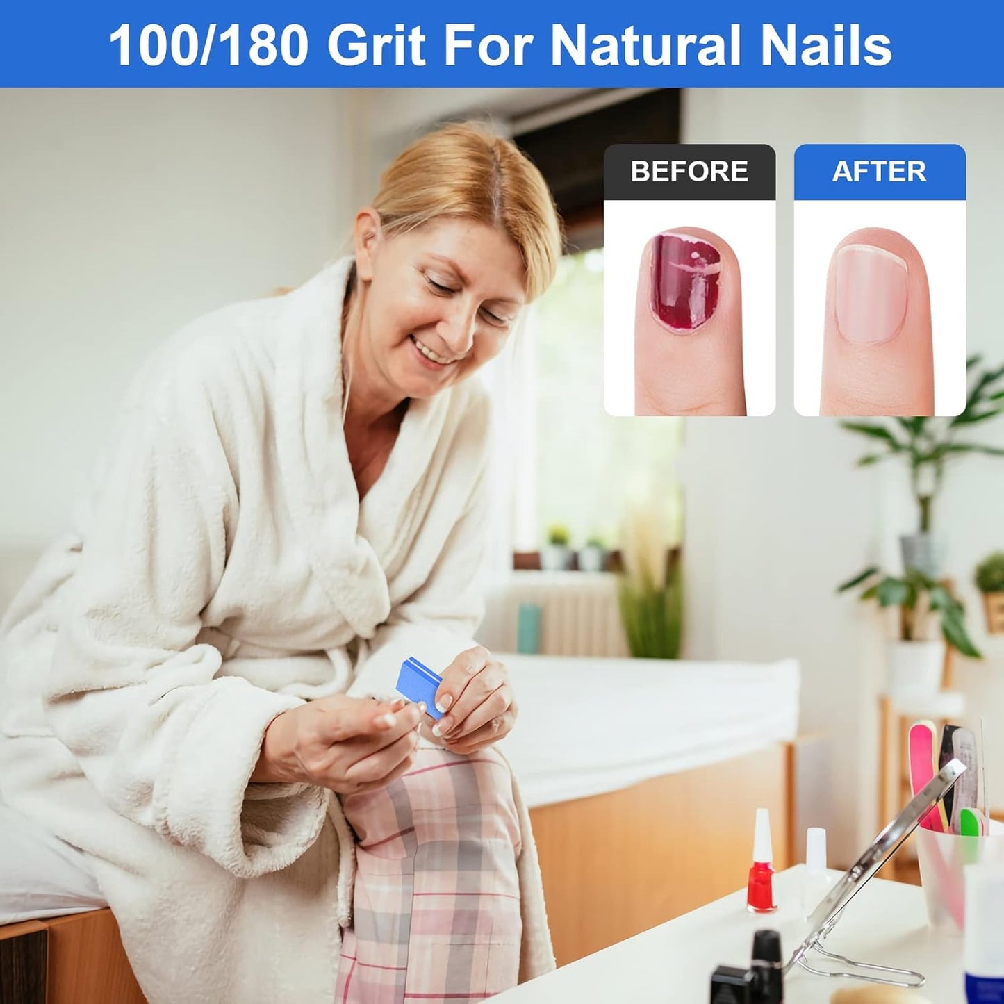 Buffer Block Nail File, 100/180 Grit Sponge Nail Buffers for Acrylic Nails, Mini Buffing Block Double Sided for Manicure Tools 30 Count - Blue