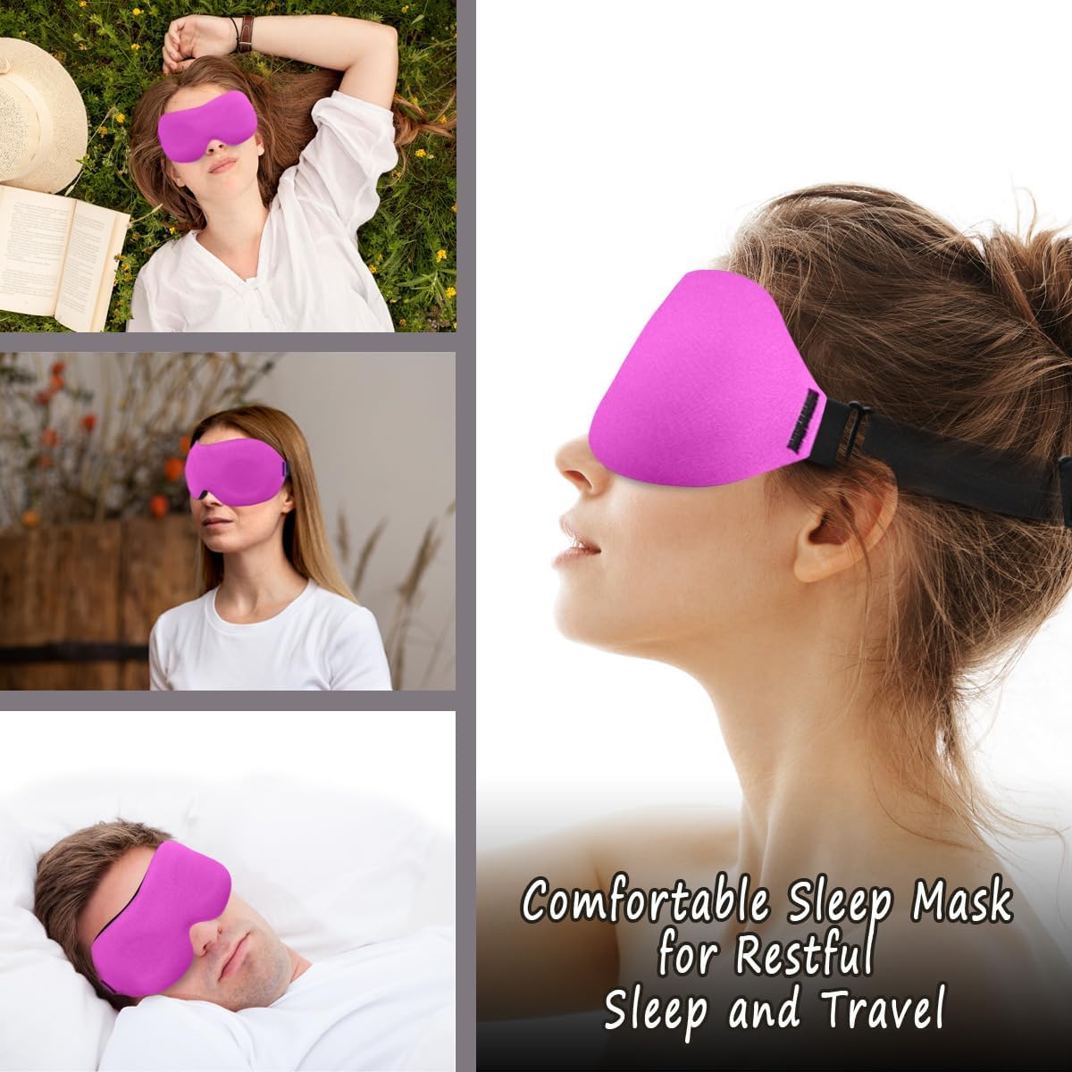 3D Sleep Mask for Side Sleepers – 100% Light Blocking Eye Mask for Sleeping, Zero Eye Pressure, Soft Breathable Memory Foam, Adjustable Strap for Travel, Men & Women (Pink)