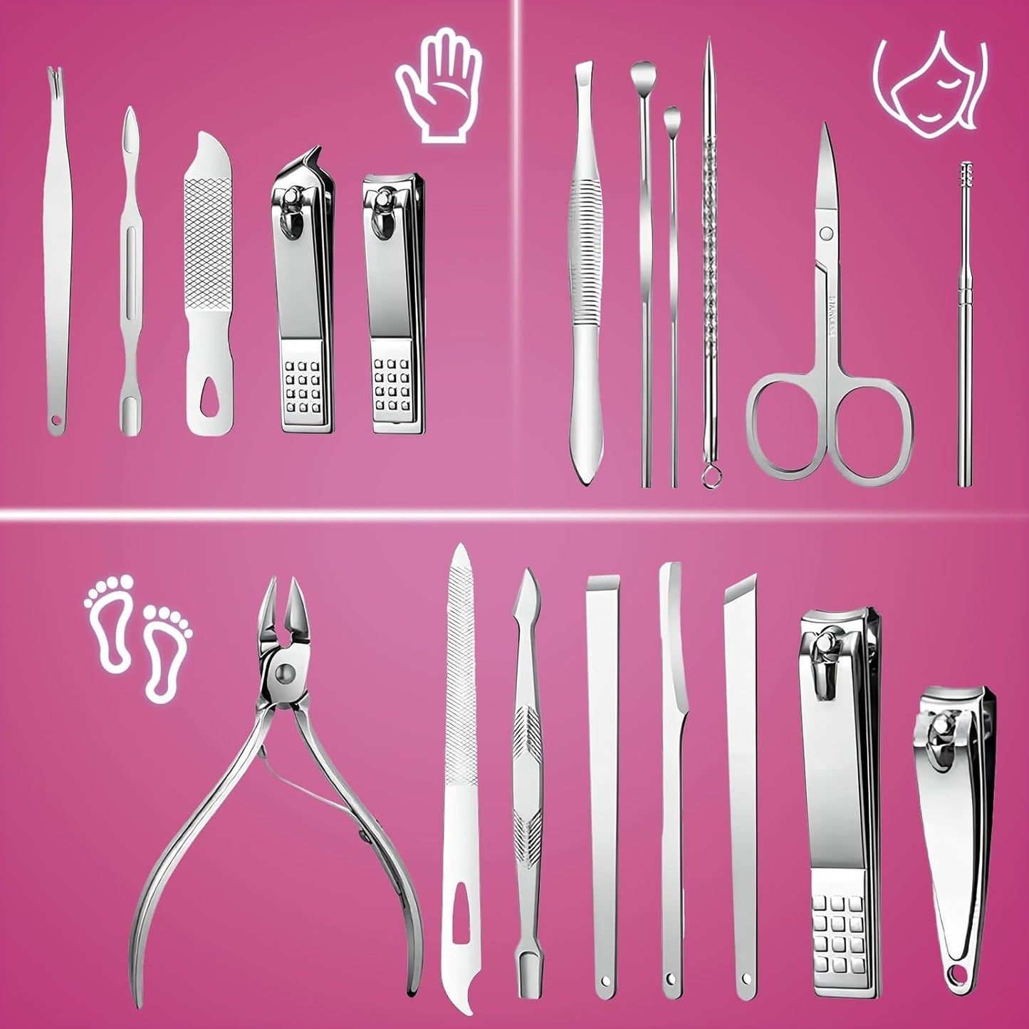 Manicure Set - 19 in 1 Professional Nail Clippers Pedicure Kit, Manicure Tool Kit, Stainless Steel Facial Grooming Set Kit, Gift Idea for Women, Men, Girls, Teens, Red