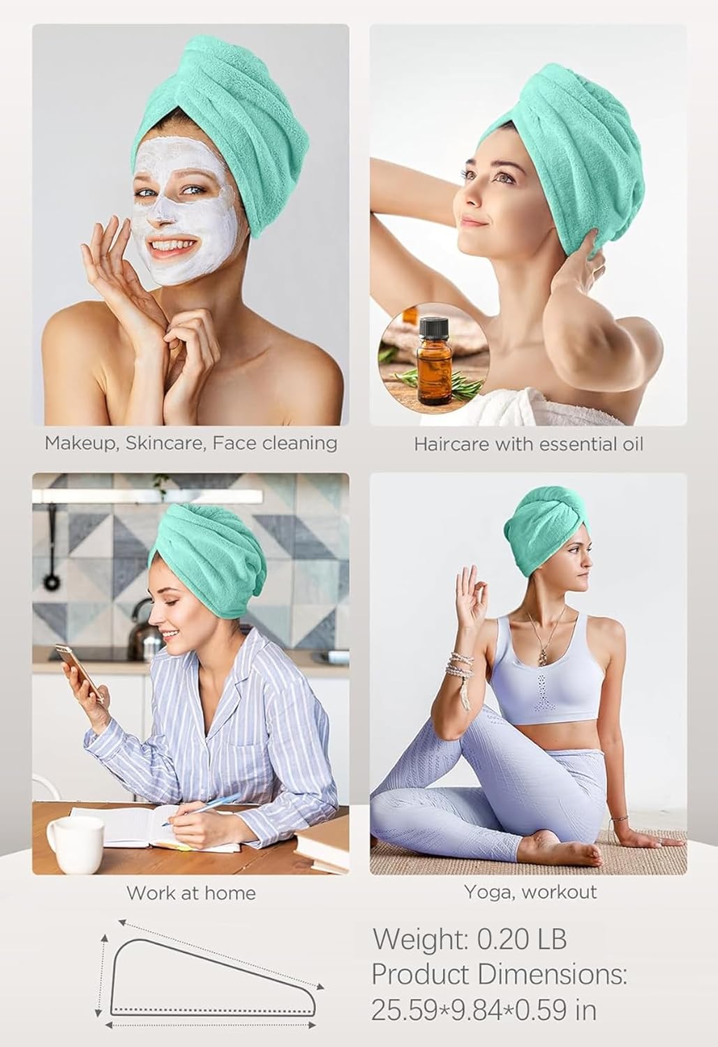 Hicober Microfiber Towel, Turbans for Wet Hair, Drying Wrap Towels for Curly Hair Women Towel Wrap for Kids-Purple,Green,Grey-Pack of 3