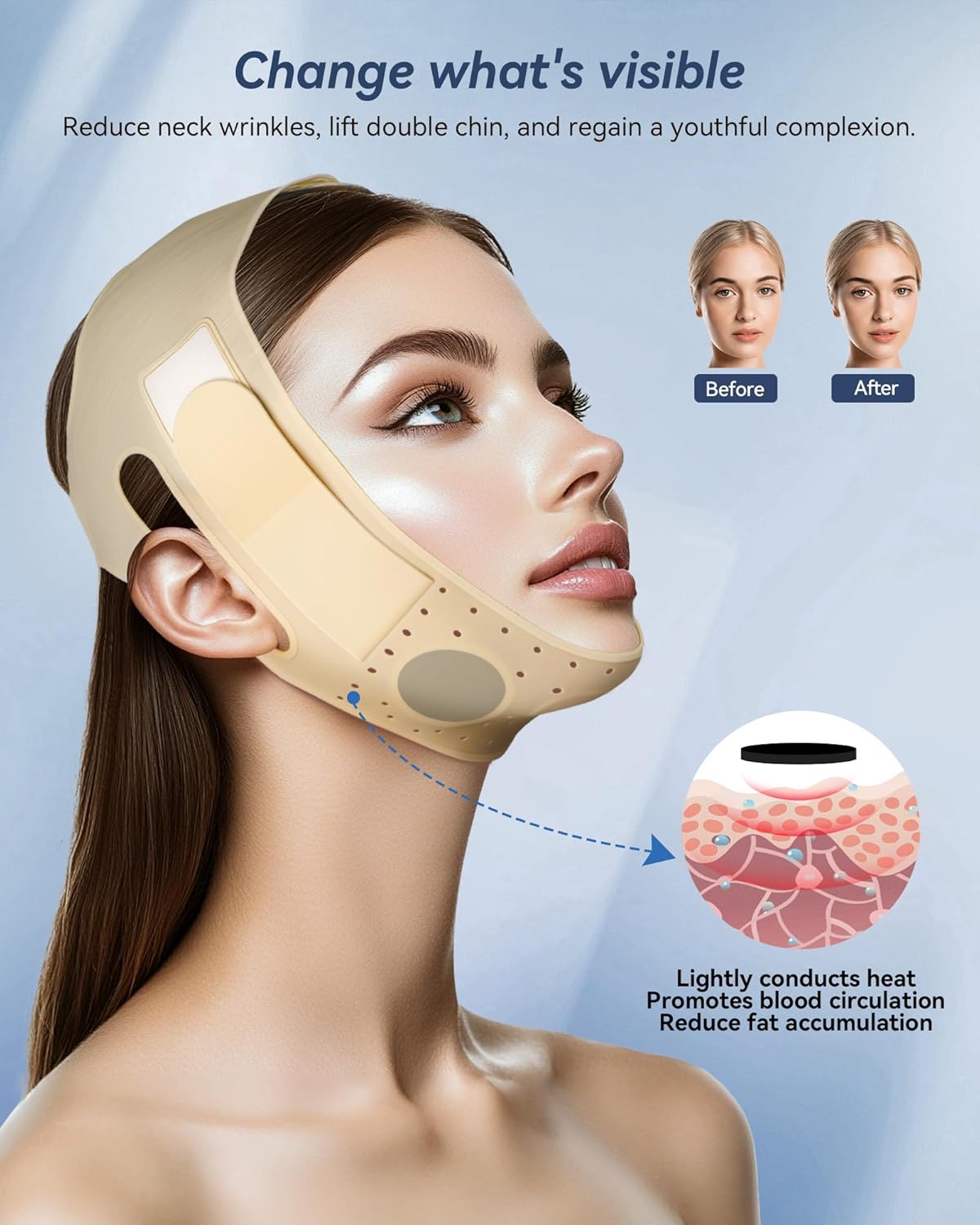 Reusable V Line Silicone Face Strap, Soft Silicone Chin Strap for Women 23-27 Inches (Nude)