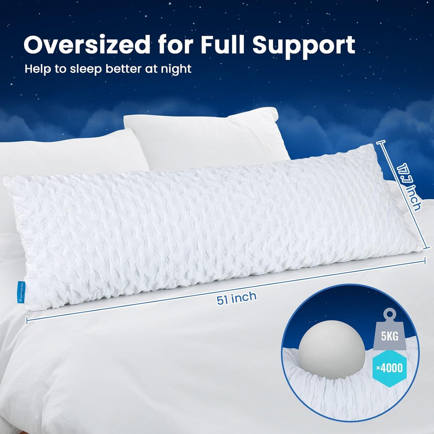 Body Pillow for Side Sleeper with Neck and Shoulder Pain,Adjustable Shredded Memory Foam Pillows, Cooling Pillow for hot Sleepers with Washable Cover, Bed Pillows for Adults, Original White