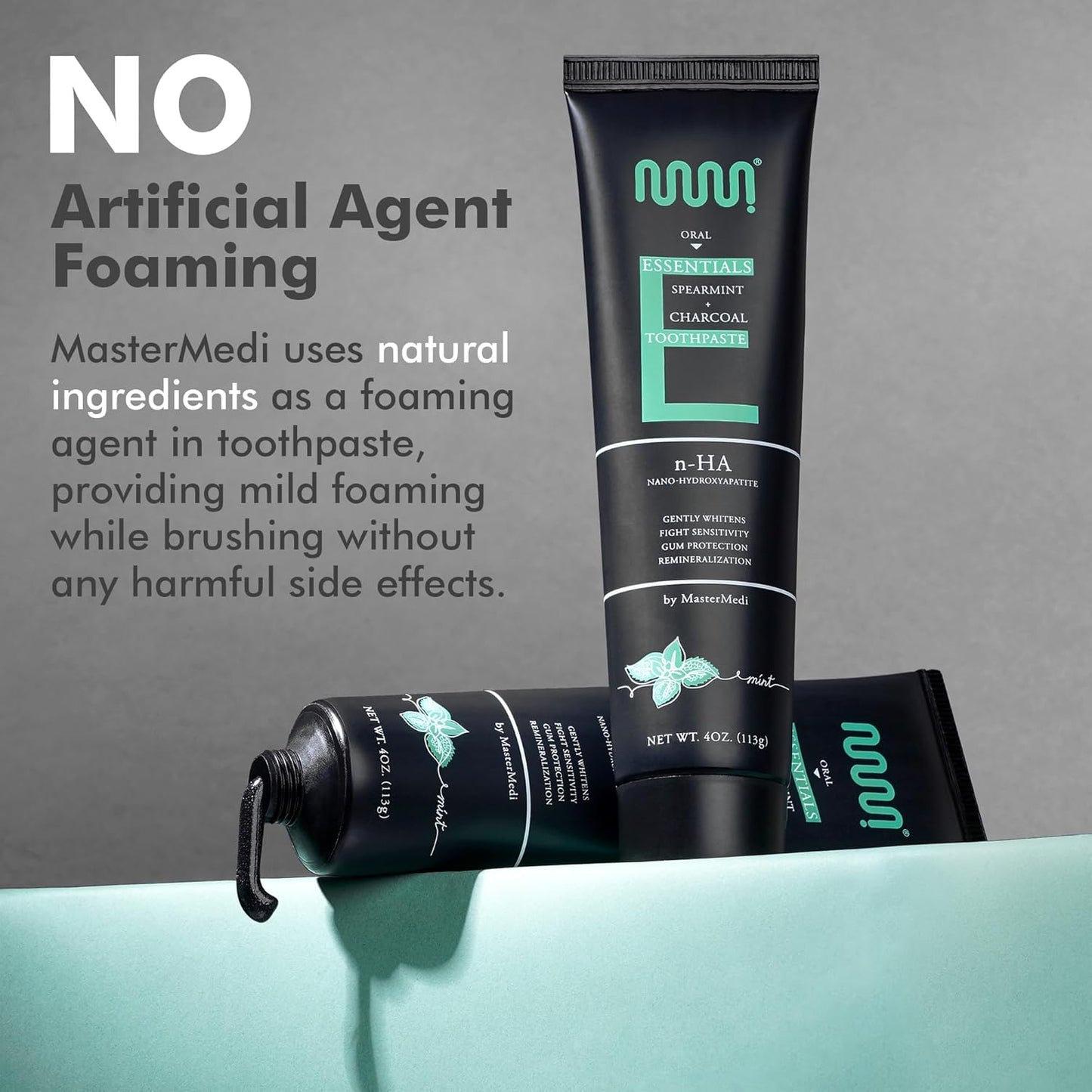 MasterMedi Nano Hydroxyapatite Toothpaste (Inspired by 10% nHA Formulas), Fluoride-Free, Charcoal Whitening, Sensitive Teeth Care, Enamel Support, SLS-Free, Xylitol, Citrus Mint, 4 Oz (Pack of 3)