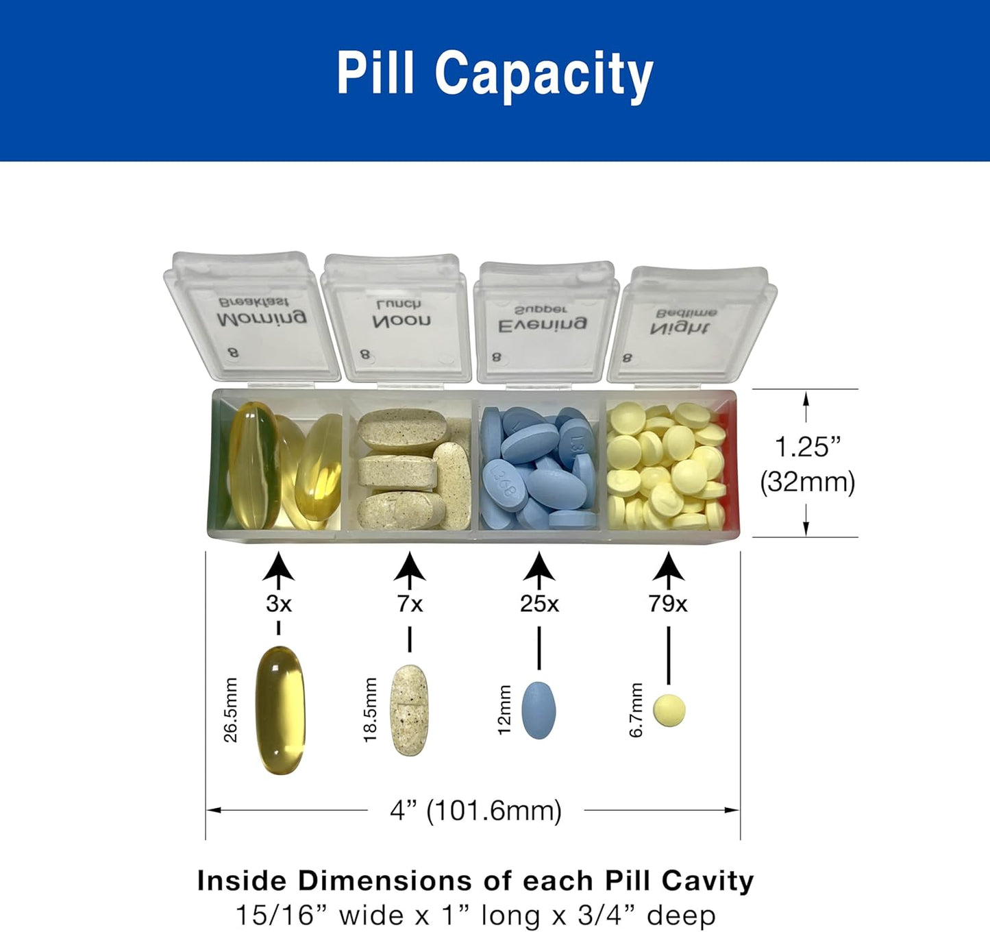 Travel Pill Organizer with Zipper Pouch & Tweezers – Portable 4-Day Medication Case with Labeled Compartments for Travel, Vitamins & Supplements