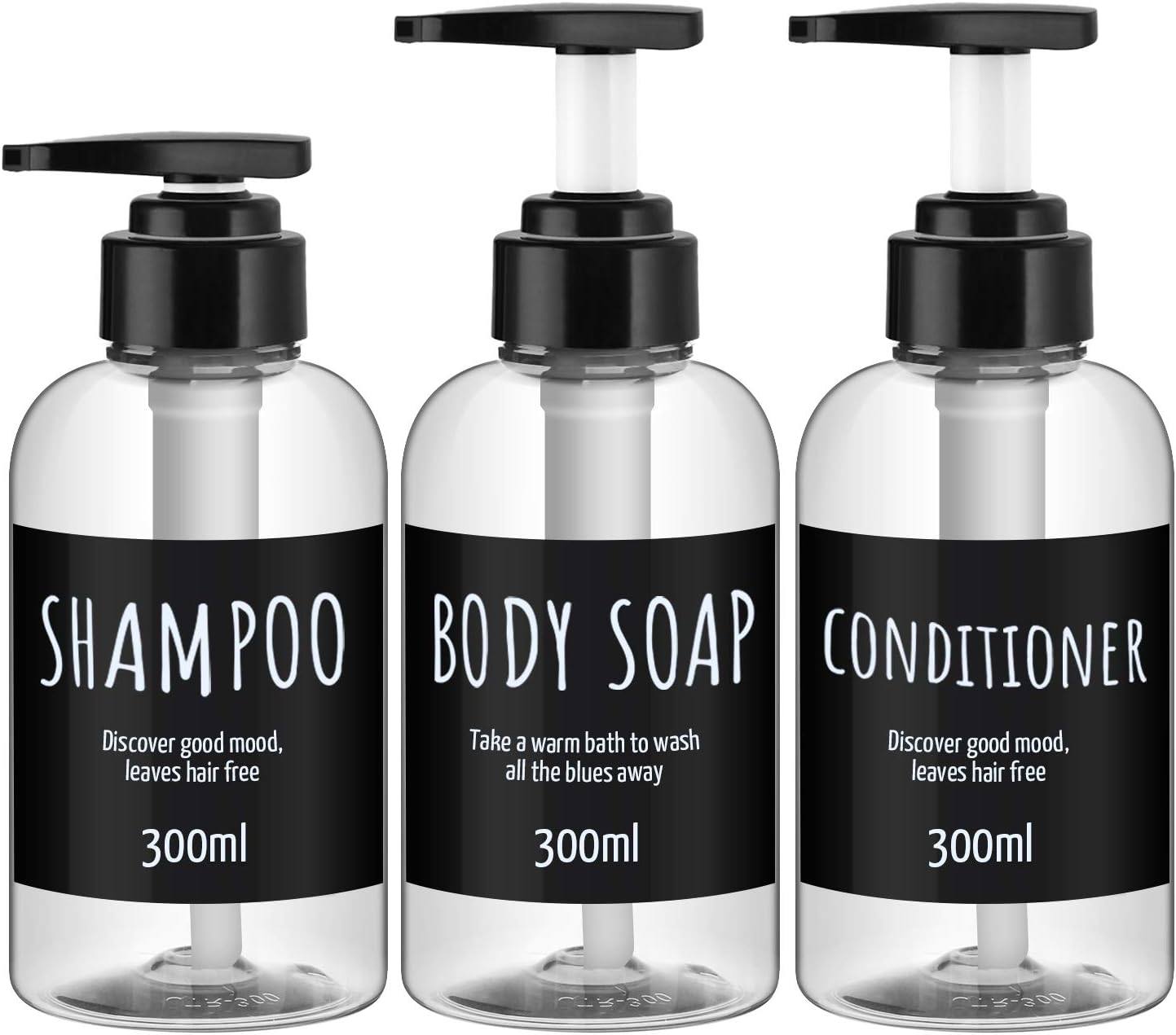 Shampoo Dispenser Bottle, Segbeauty 3pcs 10.1oz/300ml Plastic Pump Bottle Dispenser, Refillable Shampoo Pump Bottles for Shower, Pump Bottles for Body Soap Shampoo Conditioner Hotel Bathroom