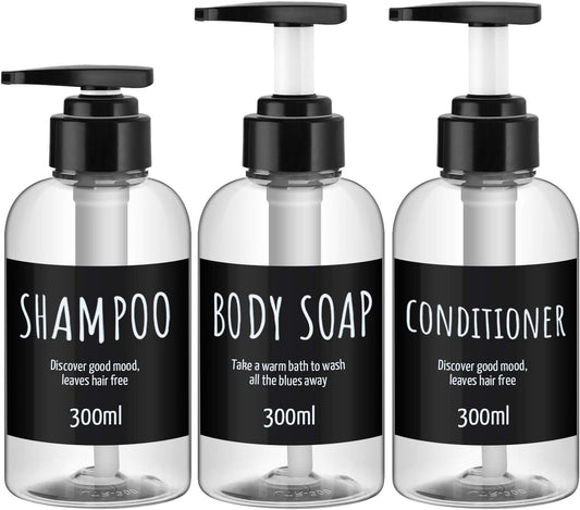 Shampoo Dispenser Bottle, Segbeauty 3pcs 10.1oz/300ml Plastic Pump Bottle Dispenser, Refillable Shampoo Pump Bottles for Shower, Pump Bottles for Body Soap Shampoo Conditioner Hotel Bathroom