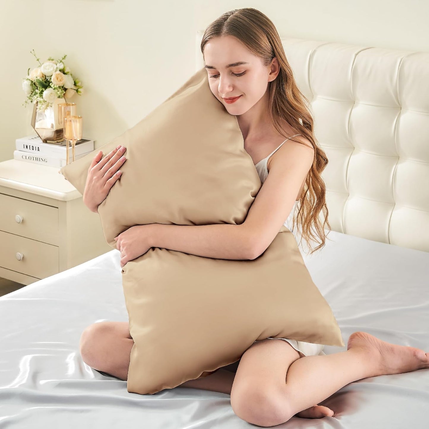 INFIIXSO Mulberry Silk Pillow Cases King Size Set of 2, Silk Pillowcase with Hidden Zipper 20"x36", Extraordinary Smooth and Soft Pillow Case for Hair and Skin(Champagne, 2 Pack)