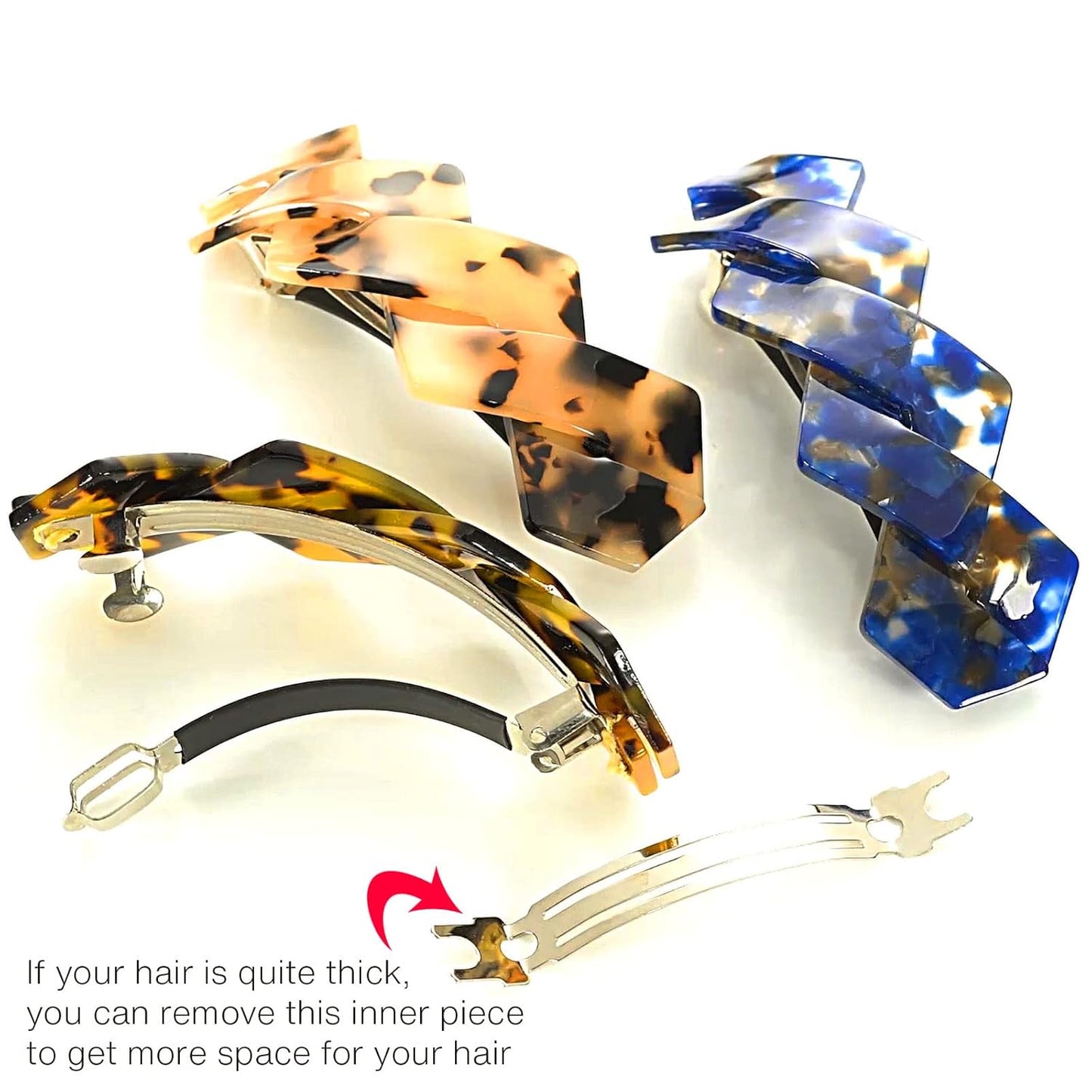 Hair Barrettes Large French Clips Wide Hair Clasp for Women Thick Fine Hair Accessories - Blue Tortoiseshell - 3Pcs (Navy Blue, Brown)