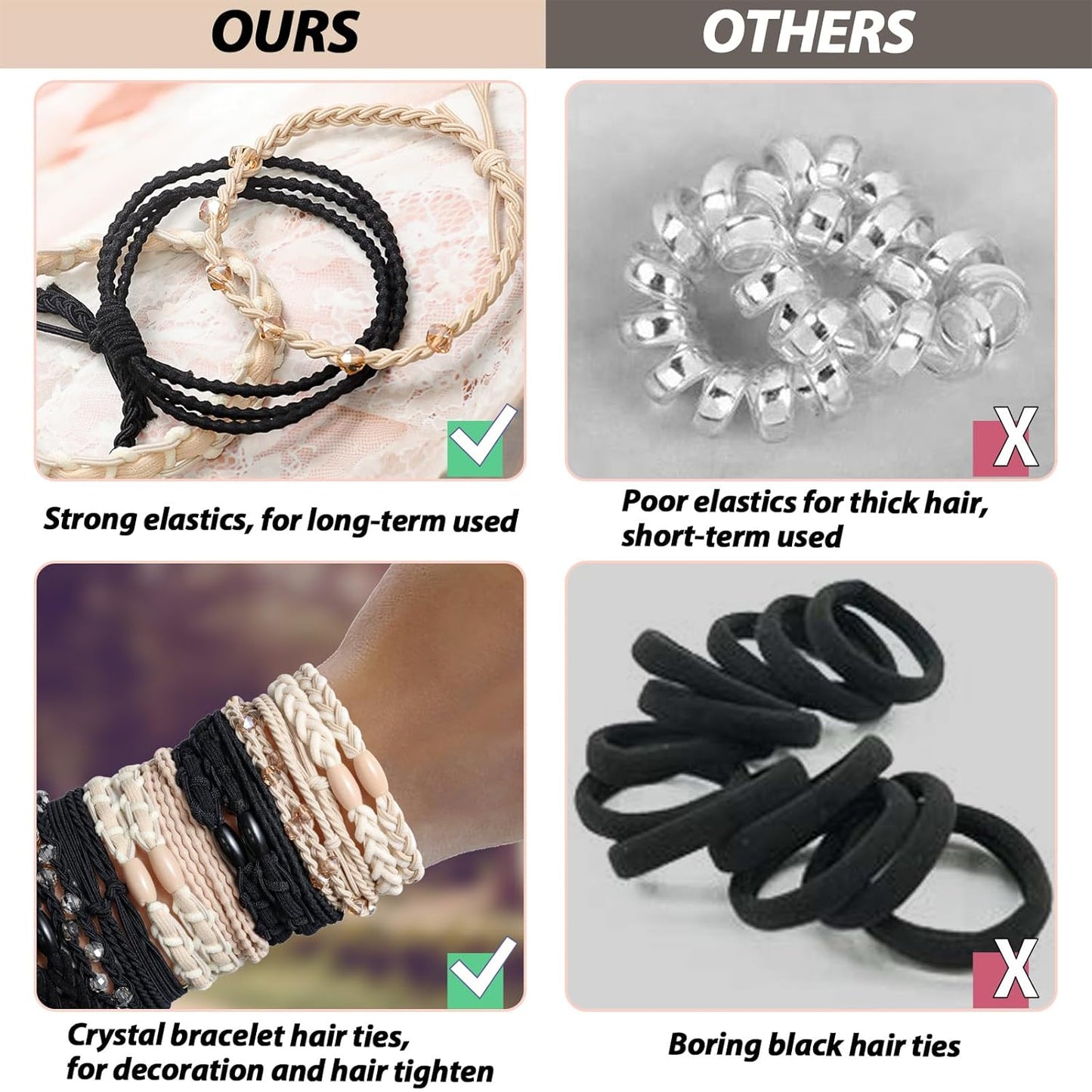 Boho Hair Tie Bracelets - Elastic Bands for Women's Ponytails, Daily Life, Sports, and Work (20pcs)