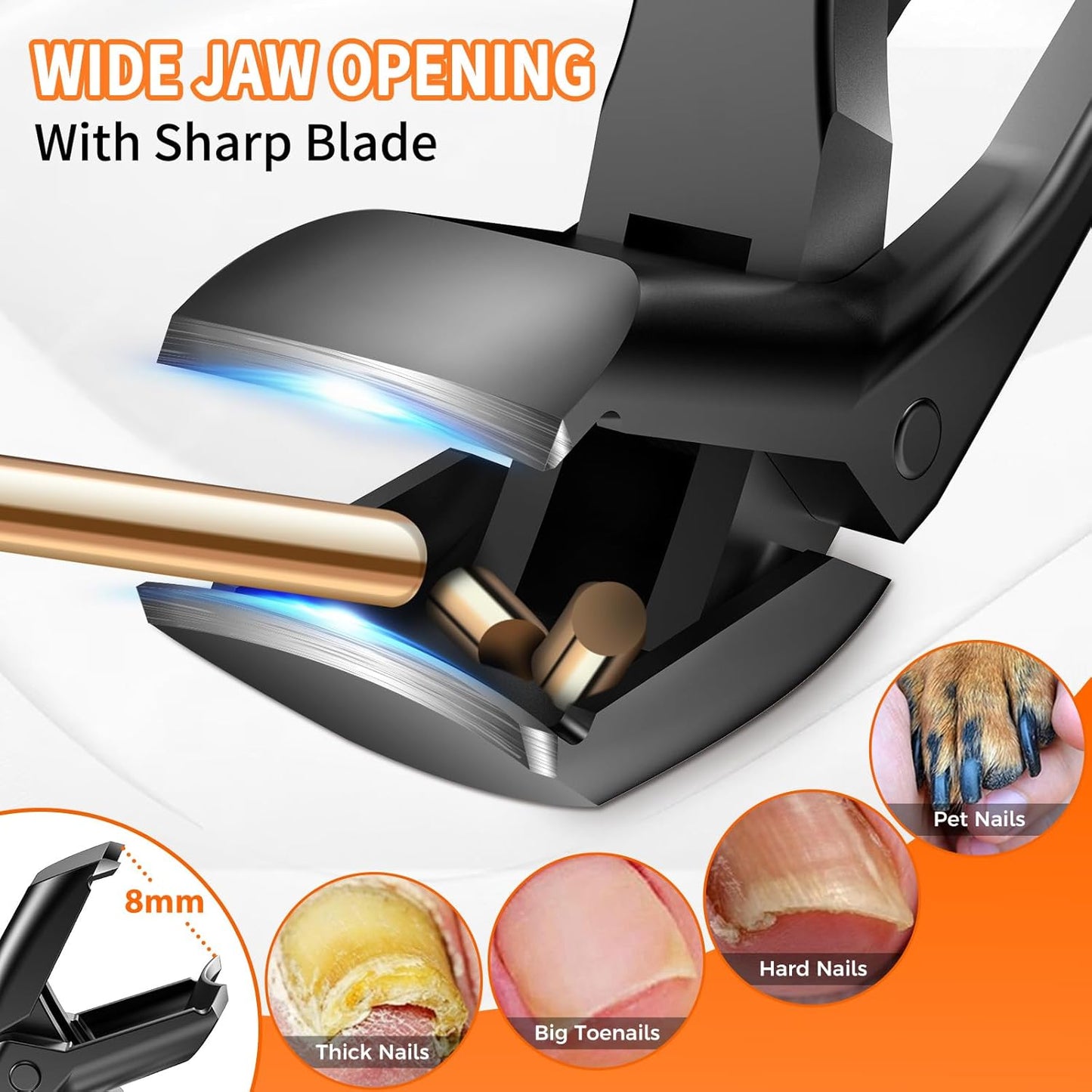 Toenail Clippers for Thick Nails for Seniors, Angled Head Ergonomic Nail Clippers for Men with Catcher, Wide Jaw Opening Heavy Duty Large Toe Nail Clippers for Thick Ingrown Nails