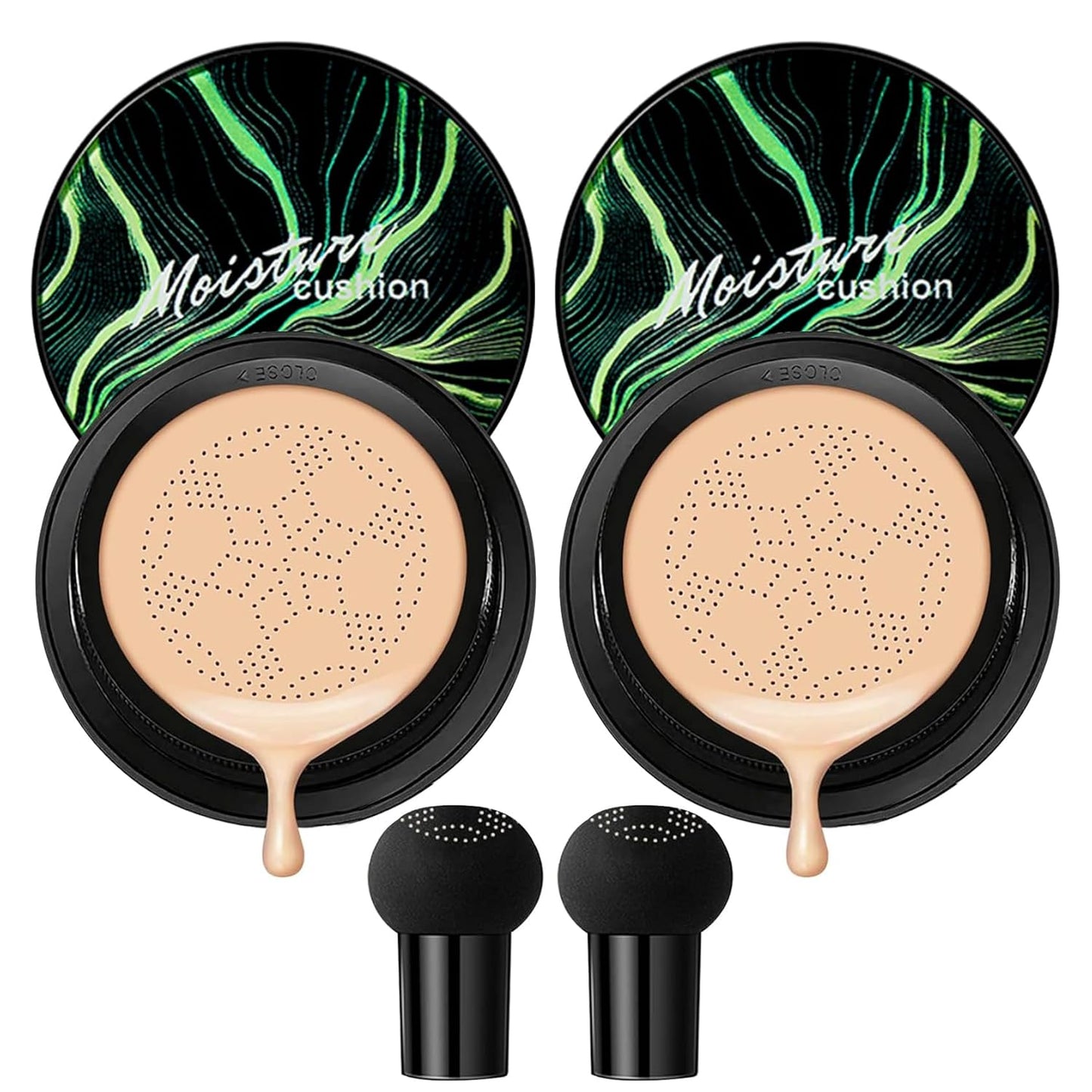 2Pcs Mushroom Head Air Cushion CC Cream, Long Lasting Oil Control BB Cream for All Skin Types, Moisturizing Foundation Face Makeup Set with Foundation Brush （#Natural）