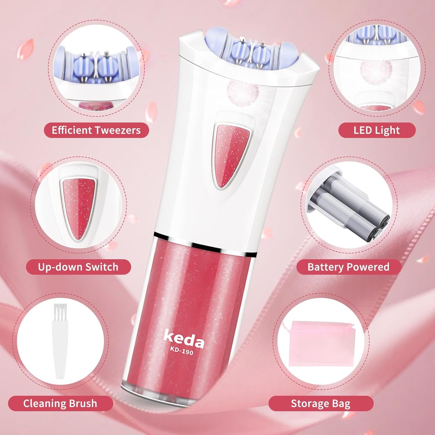 Glabrouse Skin Epilator, 2025 New Epilator for Women Face with LED Light, Cordless Electric Tweezers Facial Hair Removal Device, Epilators Hair Removal for Women Face/Arms/Legs/Underarms/Bikini Area