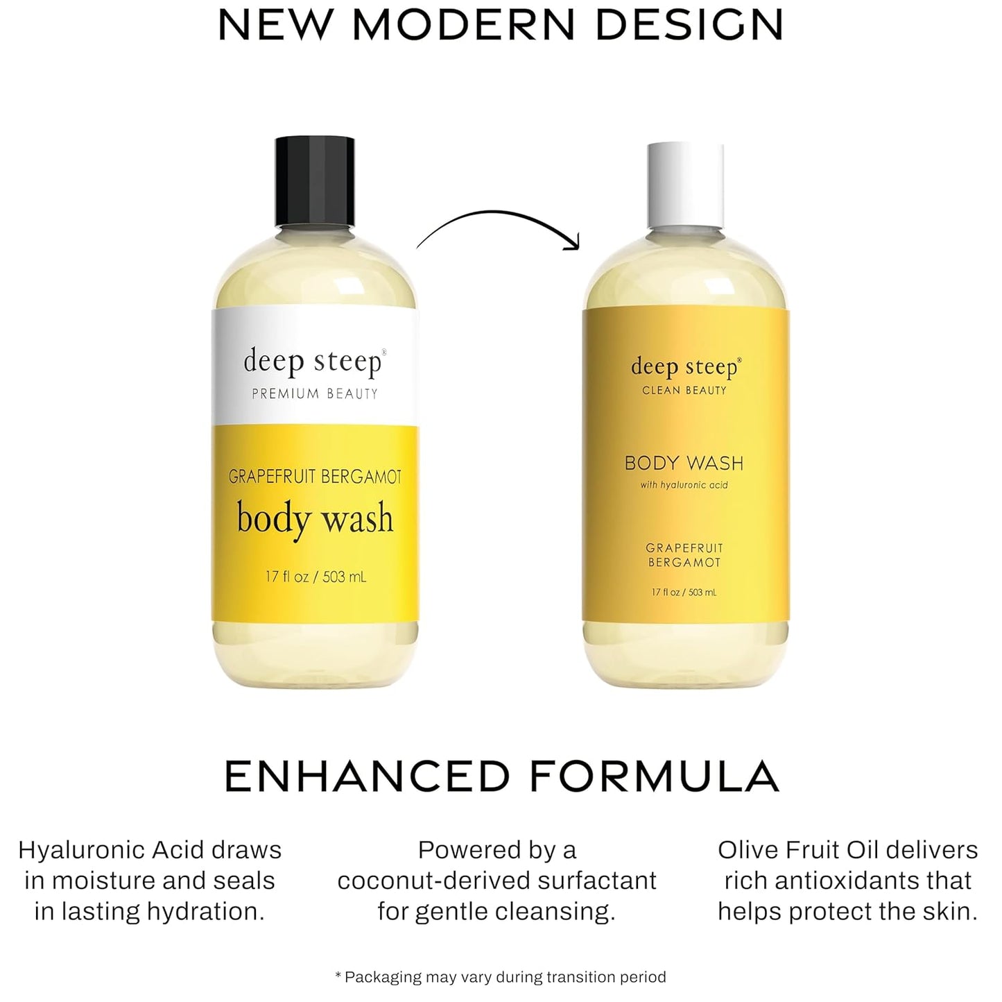 Deep Steep Body Wash, Grapefruit Bergamot, 17 oz – Hydrating Shower Gel with Hyaluronic Acid, Shea Butter, Aloe Vera & Argan Oil – Vegan, Clean Beauty, Clean & Refreshed Skin