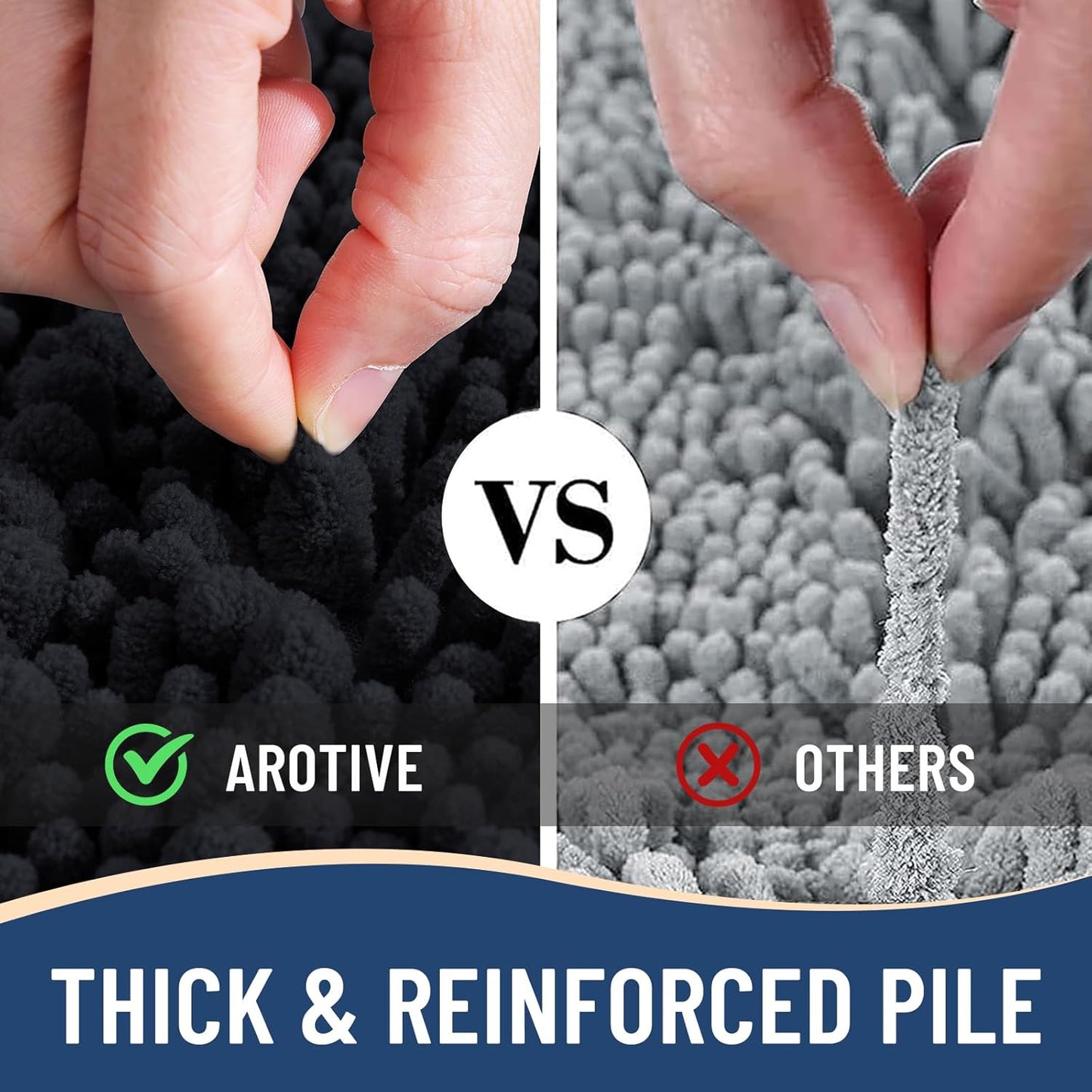 Arotive Luxury Round Chenille Bathroom Rug Mat, Extra Soft Thick Absorbent Shaggy Bath Rugs, Non-Slip Machine Wash Dry Plush Bath Mats for Bathroom, Shower and Tub, 24x24, Black