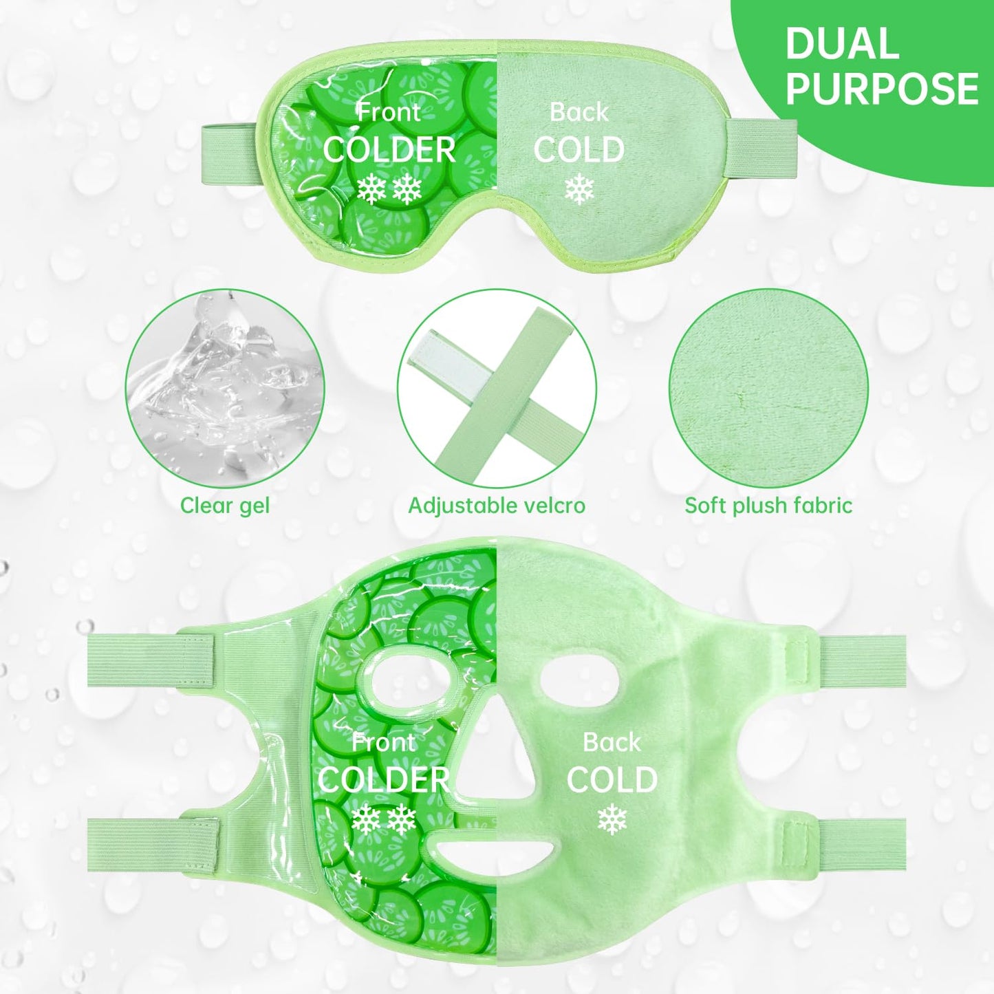 ZNÖCUETÖD Face Eye Mask Ice Pack for Reducing Puffiness, Bags Under Eyes, Puffy Dark Circles, Migraine,Hot/Cold Pack with Soft Plush Backing (Cucumber Green)