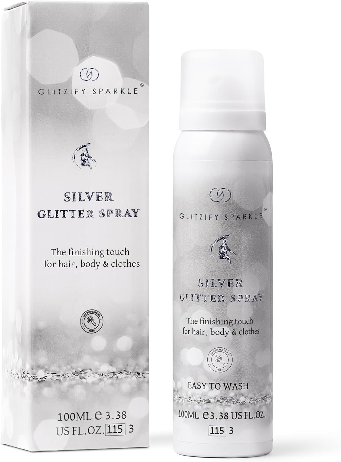 Sparkle Silver Shimmer Glitter Spray for Hair, Body & Clothes | Festival & Party Hair Spray | 100ML Eco-Friendly, Quick-Dry, Washable, Fragrance-Free with Sustainable Shine