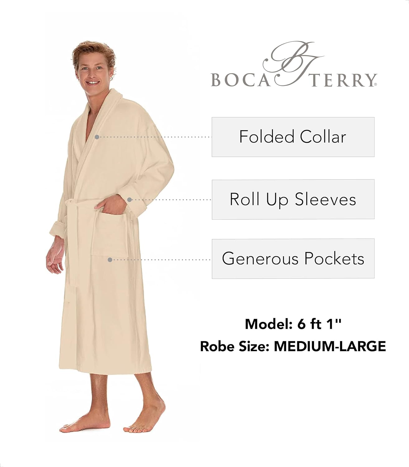 Boca Terry Mens Soft Waffle Knit Robe - Long Spa, Resort & Hotel Bathrobe for Men - Luxury Bath Robe