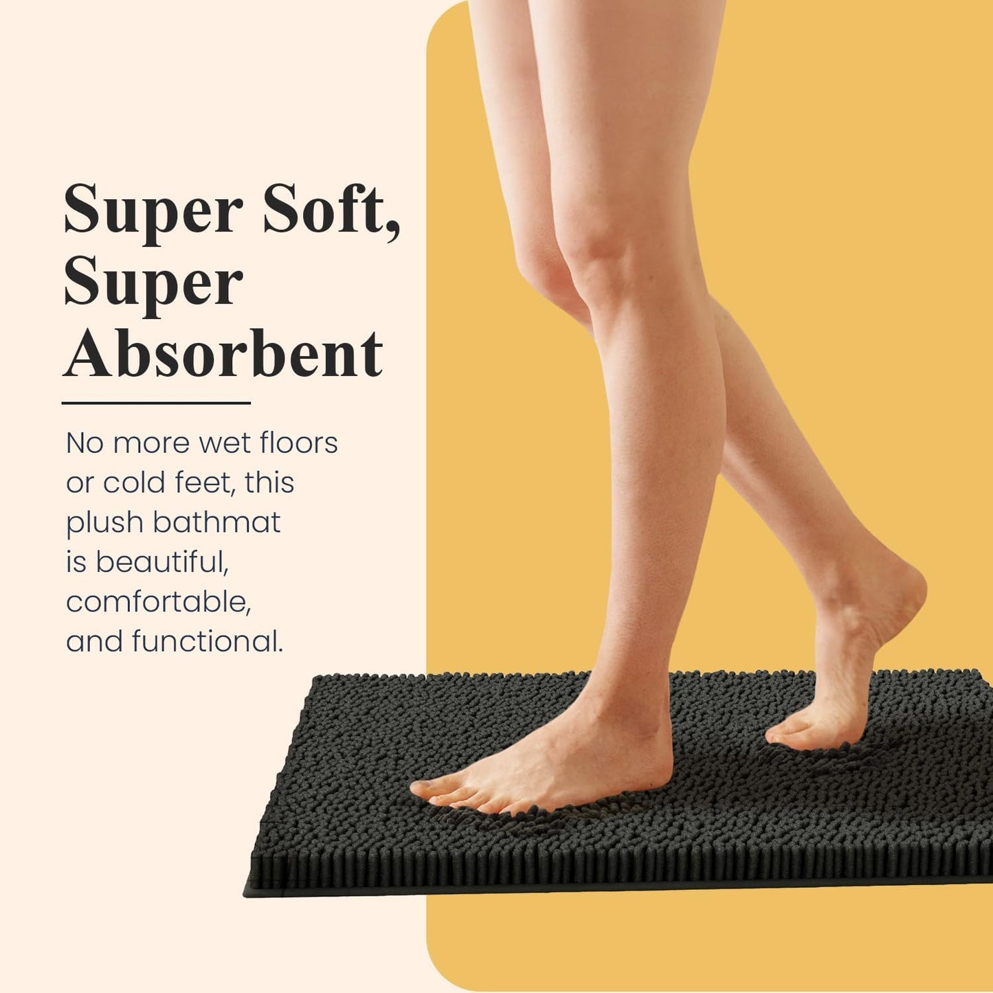 MAYSHINE Plush Shaggy Chenille Bath Mat | Extra Soft, Super Absorbent, Non-Slip Bathroom Rug | Fluffy Microfiber, Area Rug Sets for Bathroom Floor, Kitchen, Living Room | 32"x20" | Grey