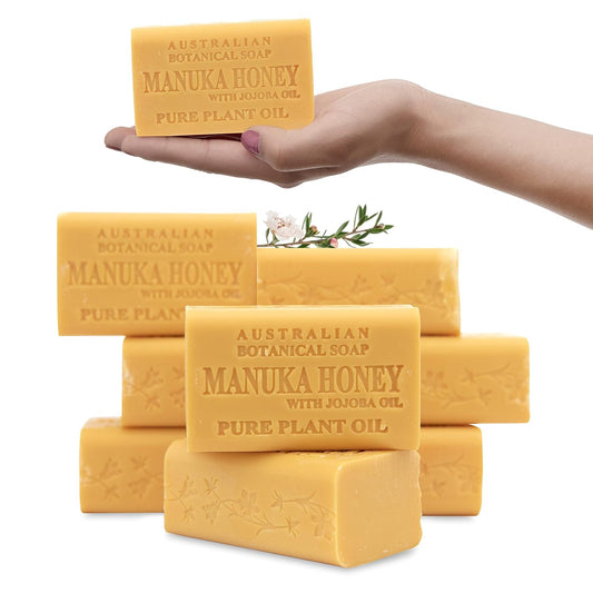 Australian Botanical Soap, 6.6 OZ, Manuka Honey and Jojoba Oil, Triple Milled Bars made with a Natural Soap Base and Enriched with Organic Shea Butter, Pack of 8