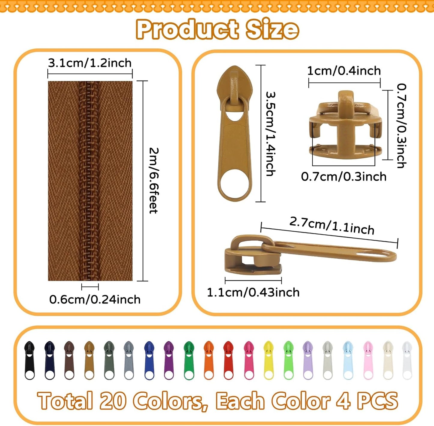 DOITEM 44.4 Yards/ 40 m 20 Pieces Assorted Colors #5 Nylon Coil Zippers, Sewing Zippers Endless Zips with 80 Pieces Zipper Sliders Zip Heads for DIY Sewing Tailor Craft Supplies