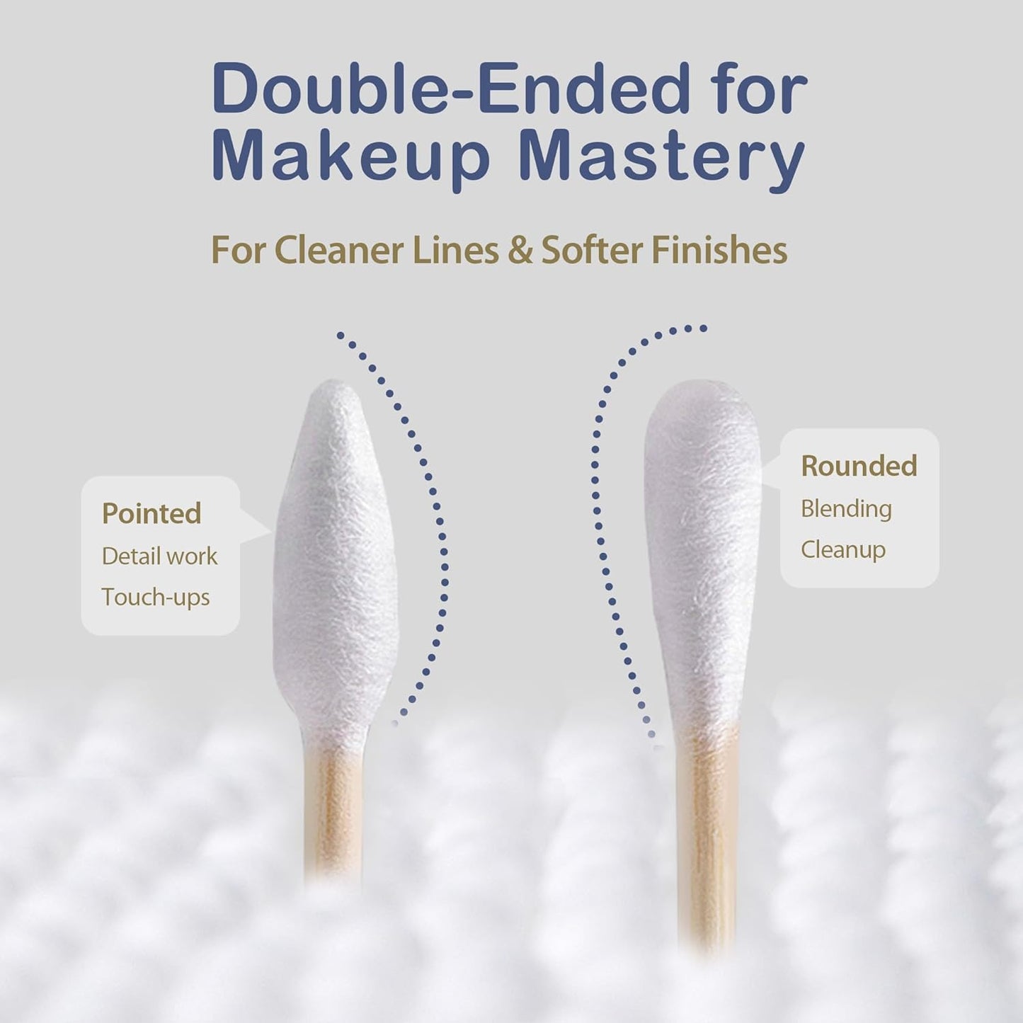 Ourmed Life Cotton Swabs - Biodegradable Bamboo & Cotton, Double-Tipped Cleaning Swabs with Pointed & Round Tips, Hypoallergenic for Ear, Makeup, Eye Makeup Removal, Nail Polish Touch-Ups (500 Ct)