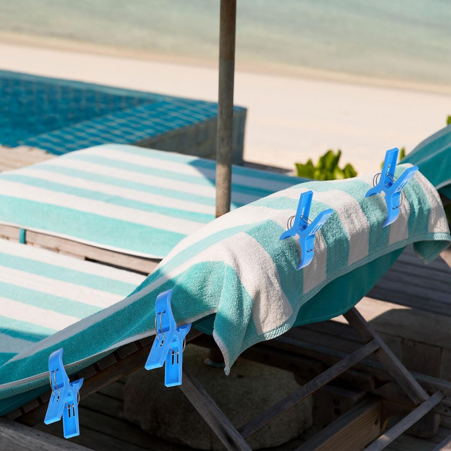 LemonRoad 12 Pcs Towel Clips Beach Towel Clips Large Plastic Clothes Pegs with 60 Pcs Small Plastic Clothespins Hanging Clothes Clamps for Cruise Yellow, Blue, Green, Pink, Orange